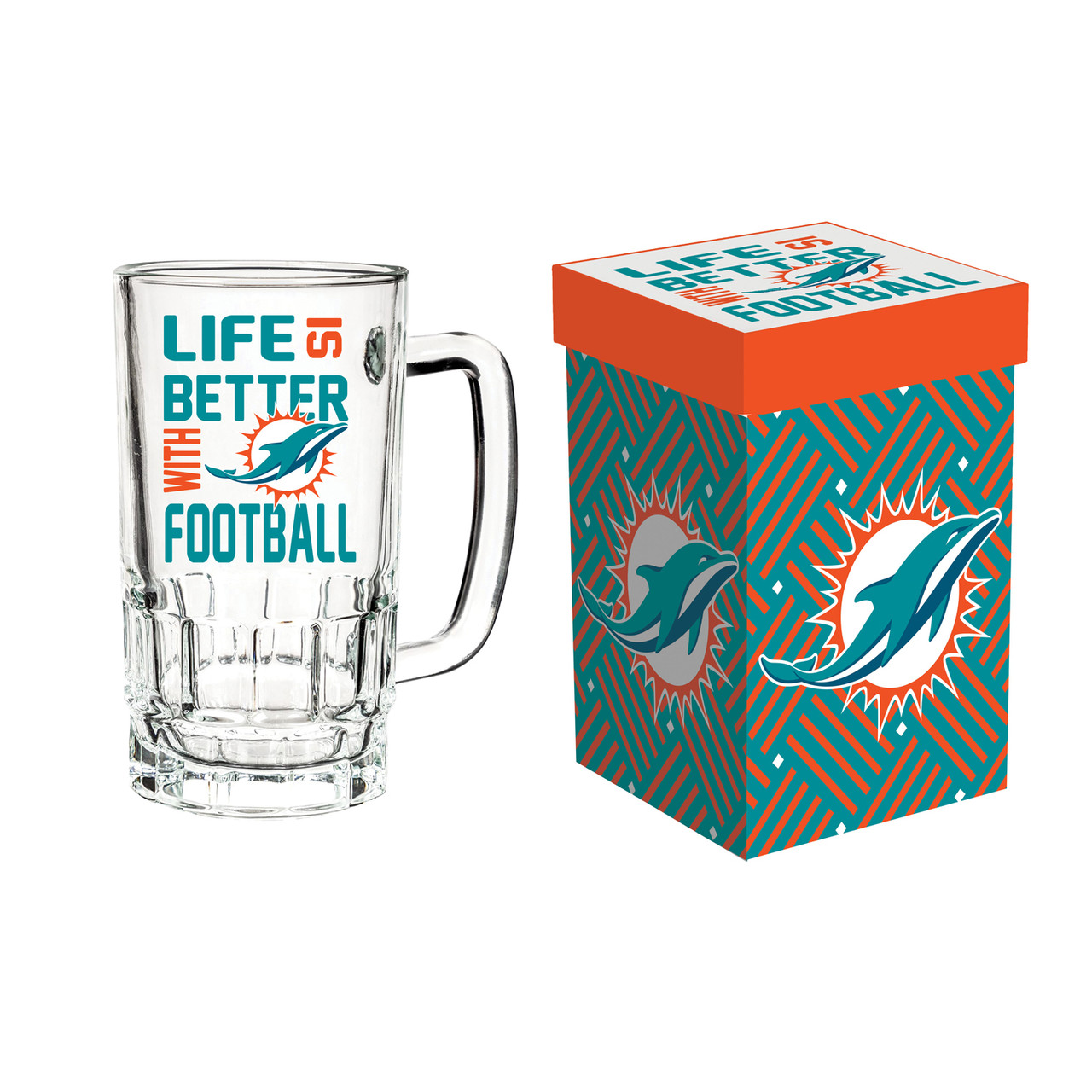 Miami Dolphins Glass Tankard Mug with Box 18oz