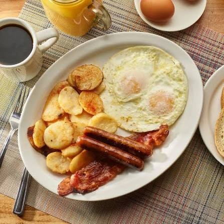 Bacon, Sausage, 2 Eggs & Home Fries (Platter)