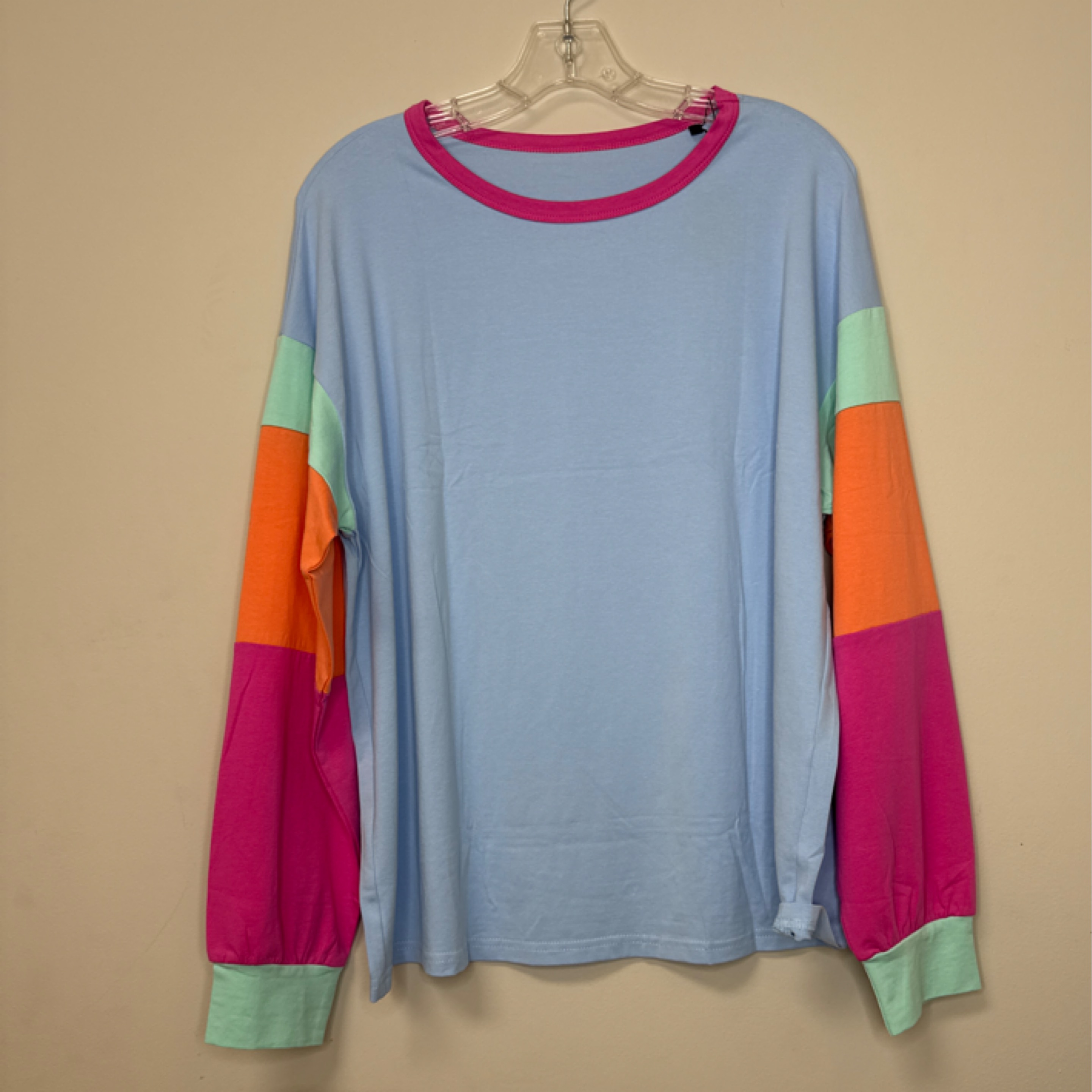 DL blue long sleeve color block shirt — Bama Tan boutique, Tuscaloosa AL