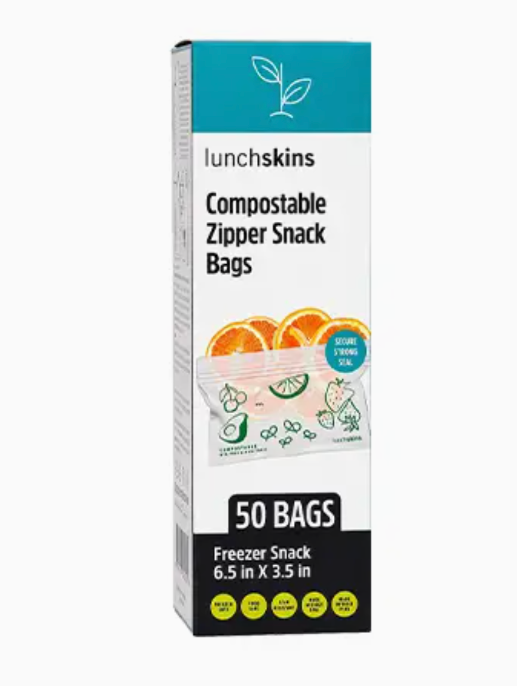 Lunchskins Compostable Freezer-Safe Snack Ziptop Bags 50ct