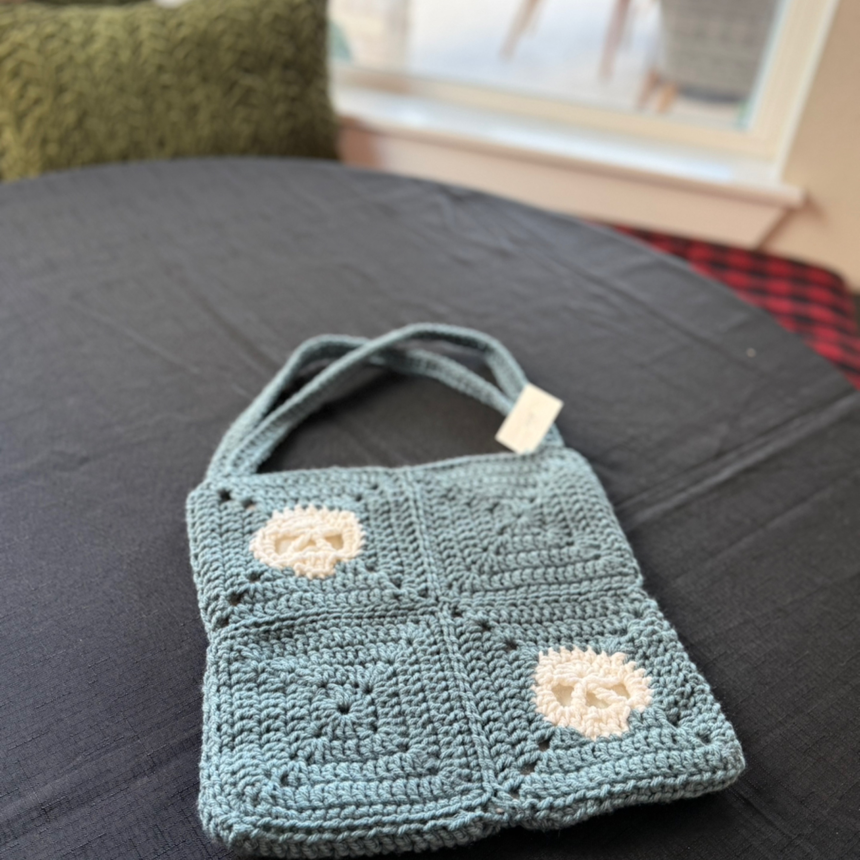 Soft Blue Lined Skull Bag