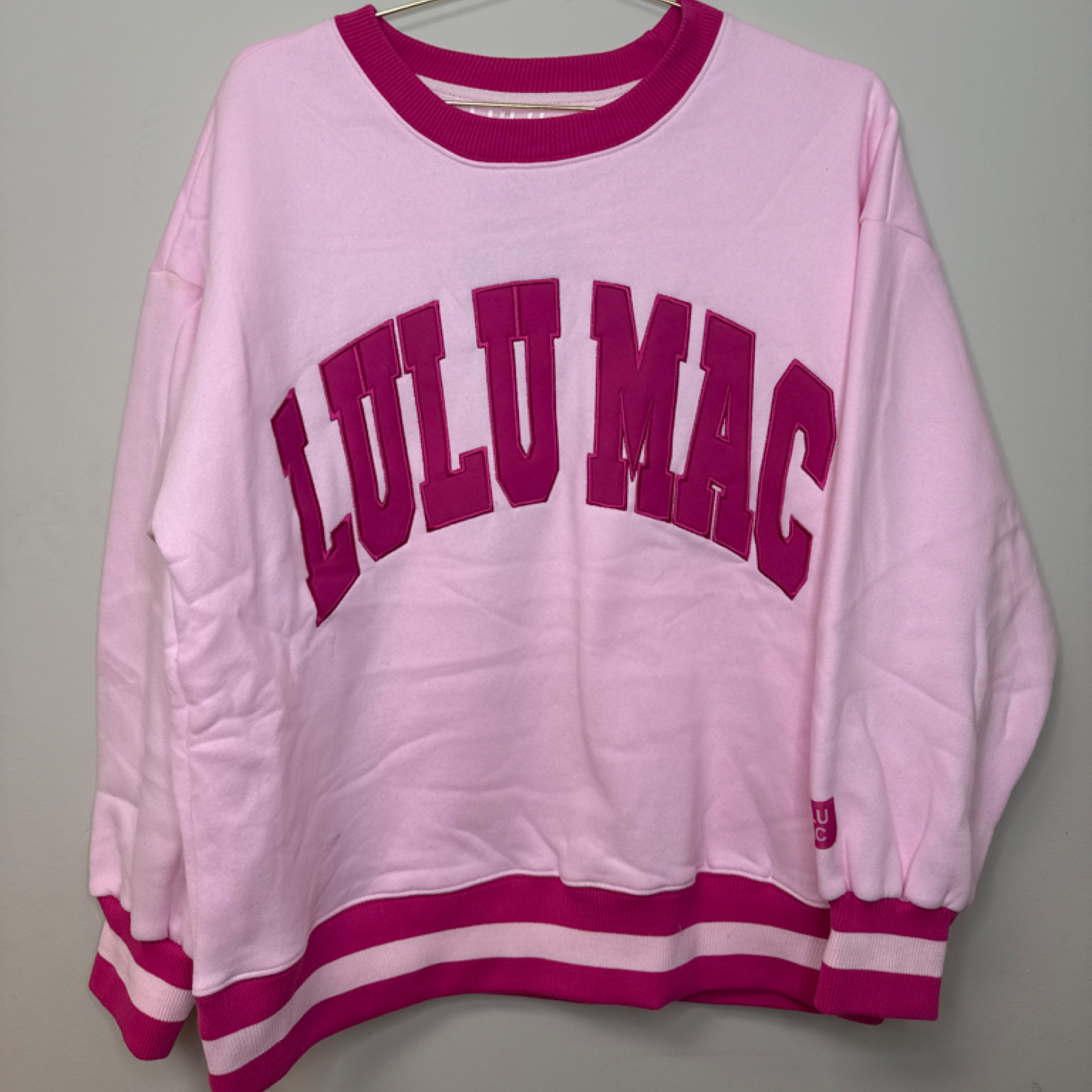 LuluMac sweatshirt Lt pink/hot pink stripe — Bama Tan boutique, Tuscaloosa AL