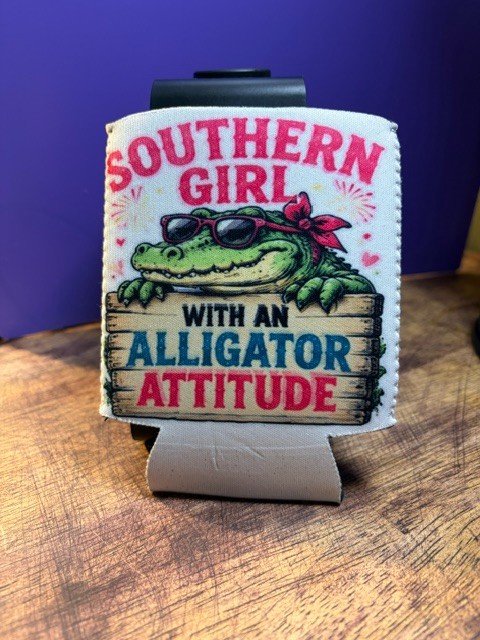 Alligator Can Koozie — “Southern Girl with an Alligator Attitude”, Handmade Louisiana