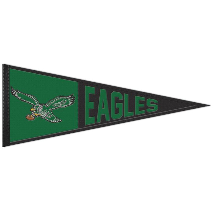 Philadelphia Eagles Embroidered Retro Black/Kelly Green Wool Logo Pennant 13x32"