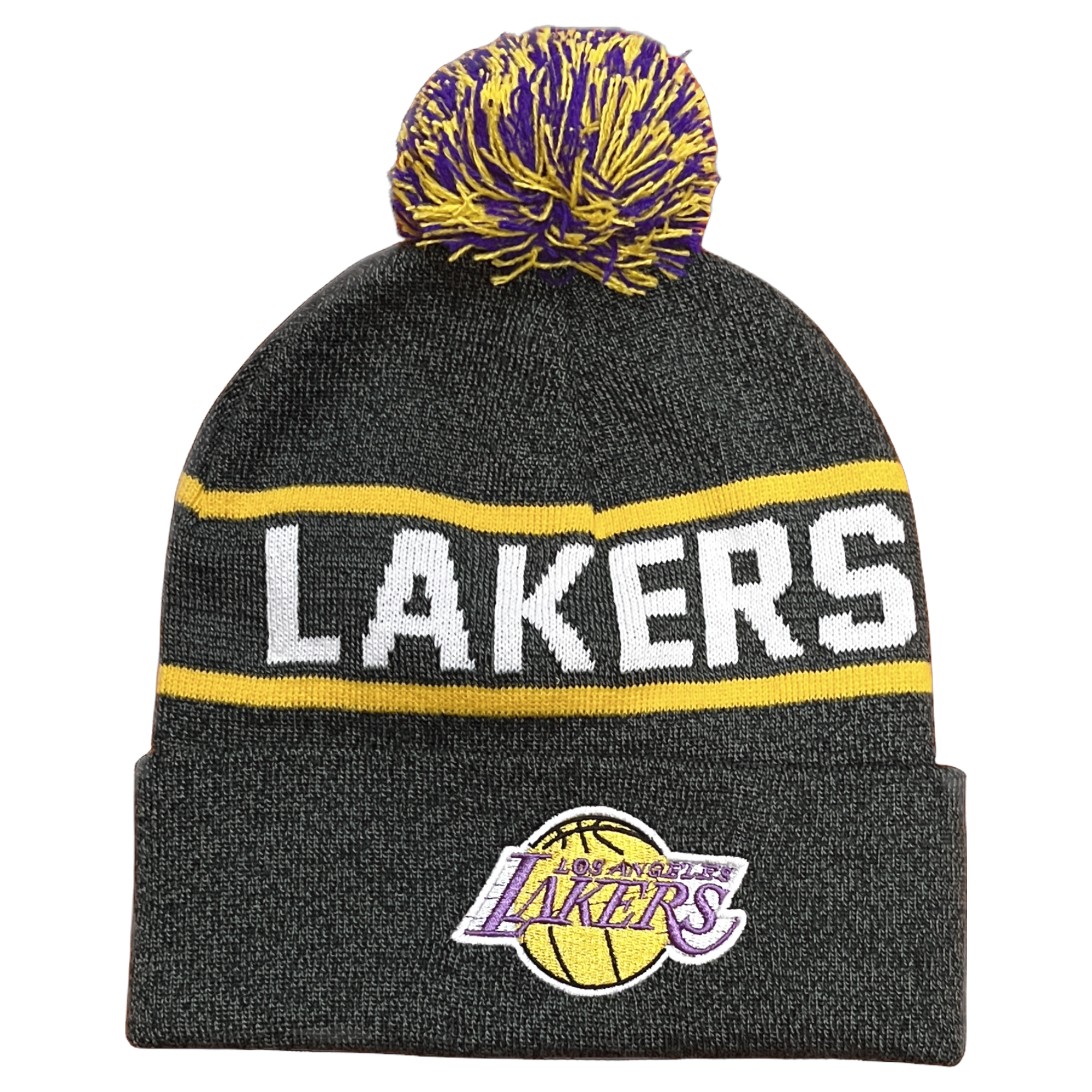 Los Angeles Lakers Grey Mitchell and Ness Pom Beanie