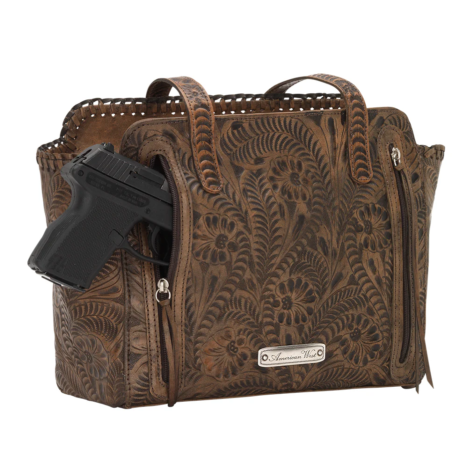 American West Annie’s Secret Zip Top Tote with Conceal Carry Pocket - Tan