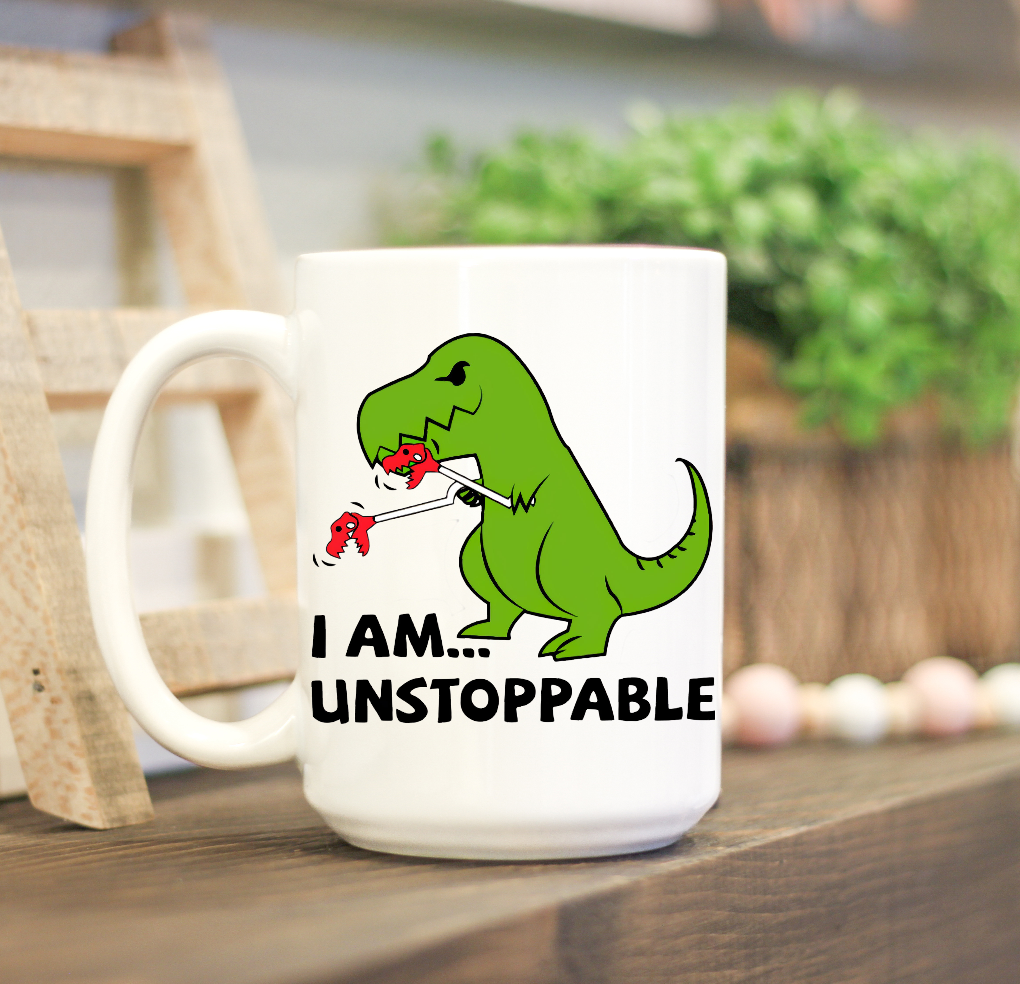 Ace the Pitmatian Co - T-Rex I am Unstoppable Mug: 15 oz