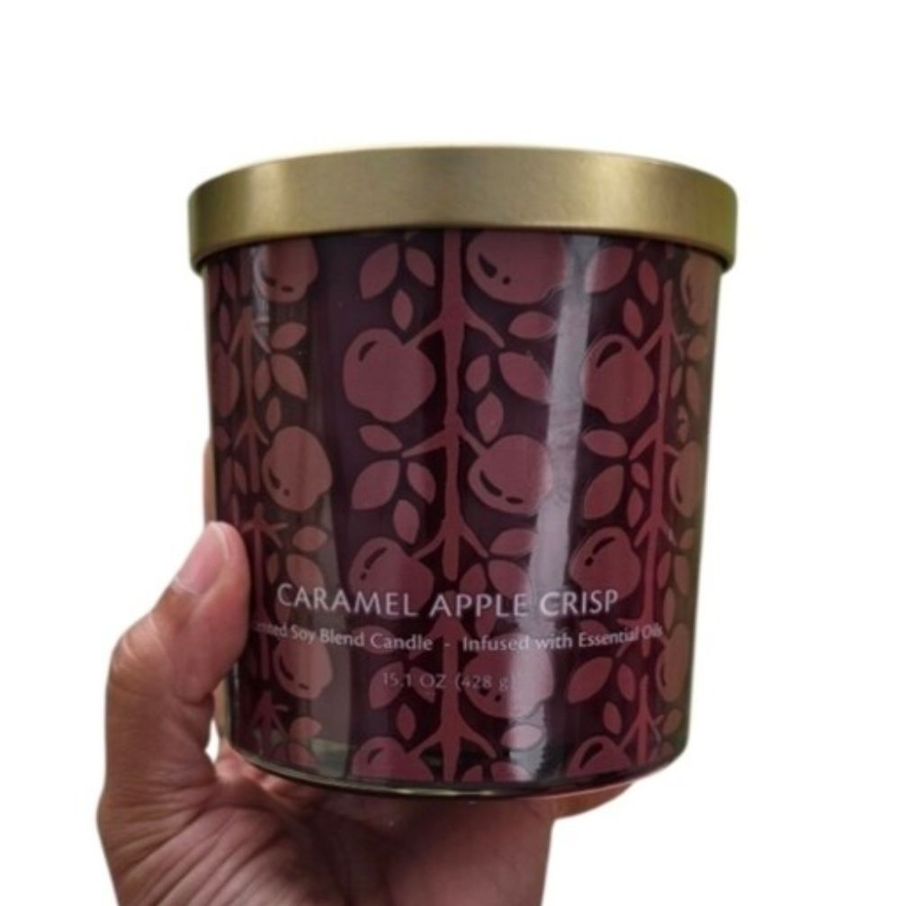 2022 Opalhouse Burgundy Caramel Apple Crisp Candle with Gold Lid 15.1 Oz New