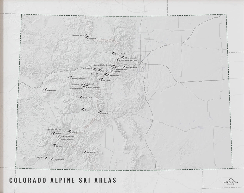 Colorado Alpine Ski Areas Map