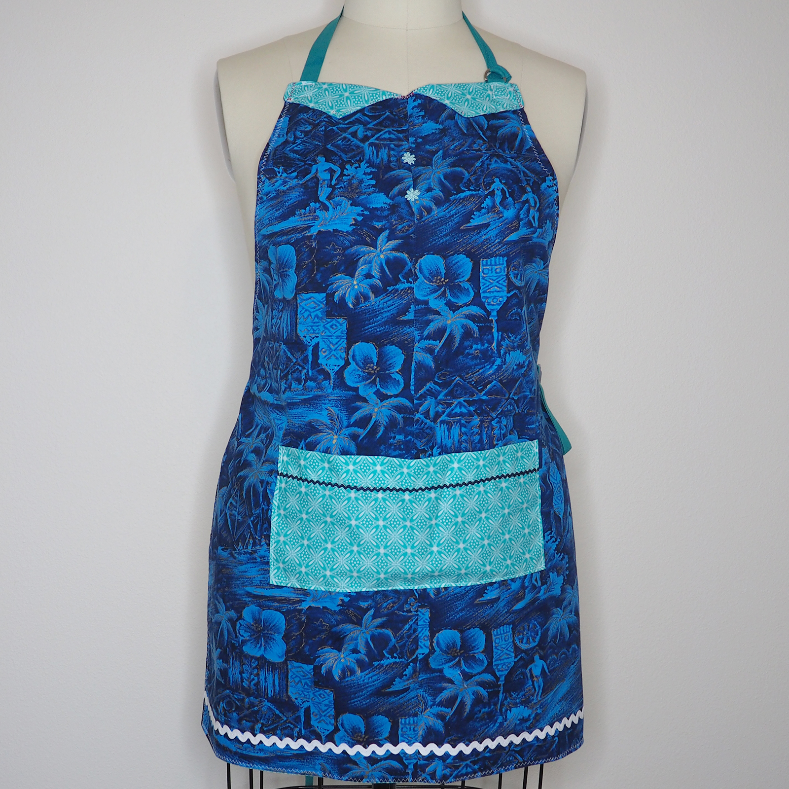 Vintage Blue Tiki Reversible Apron