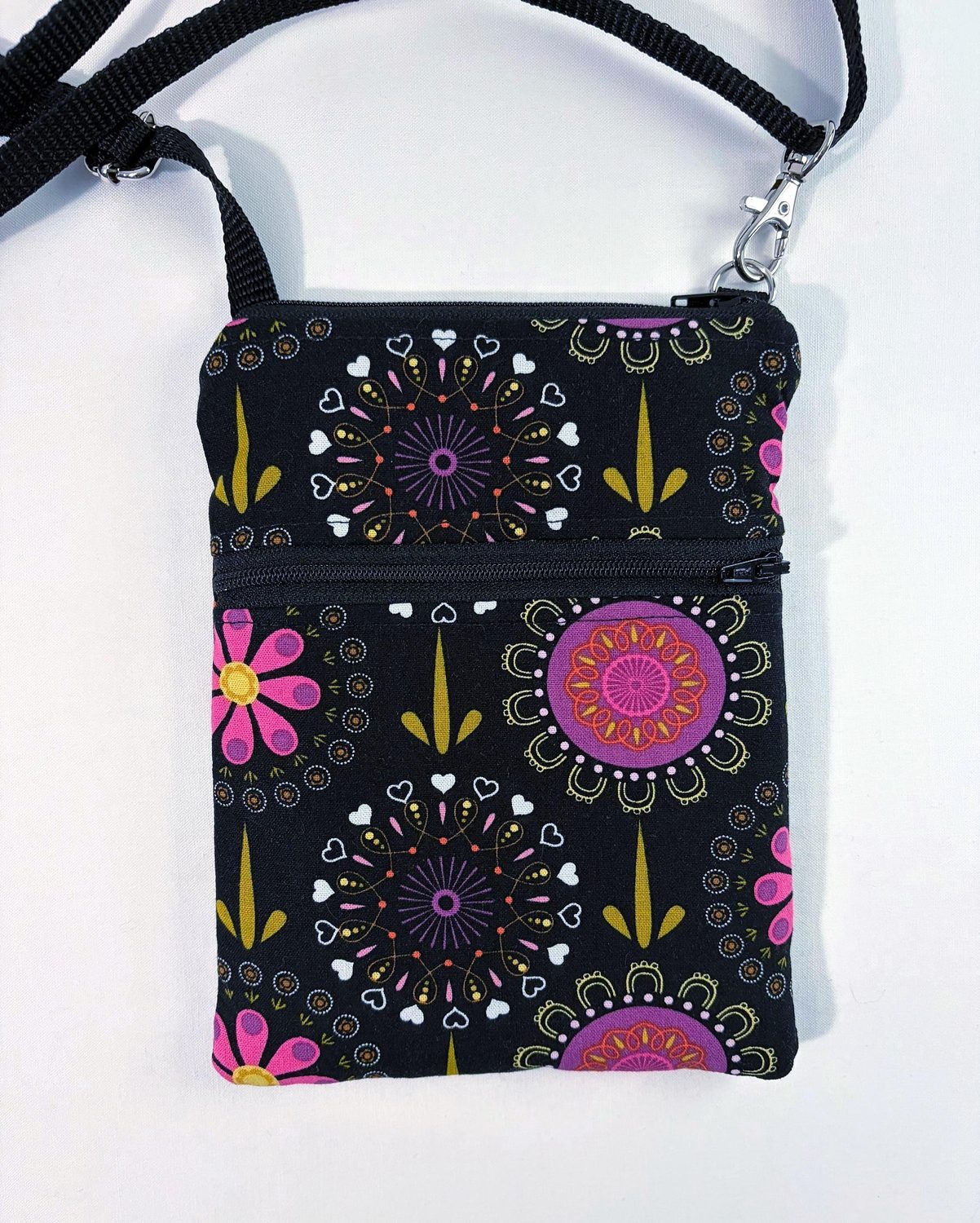 Small Crossbody Bag – Folk Floral on Black, photo 4 of 8