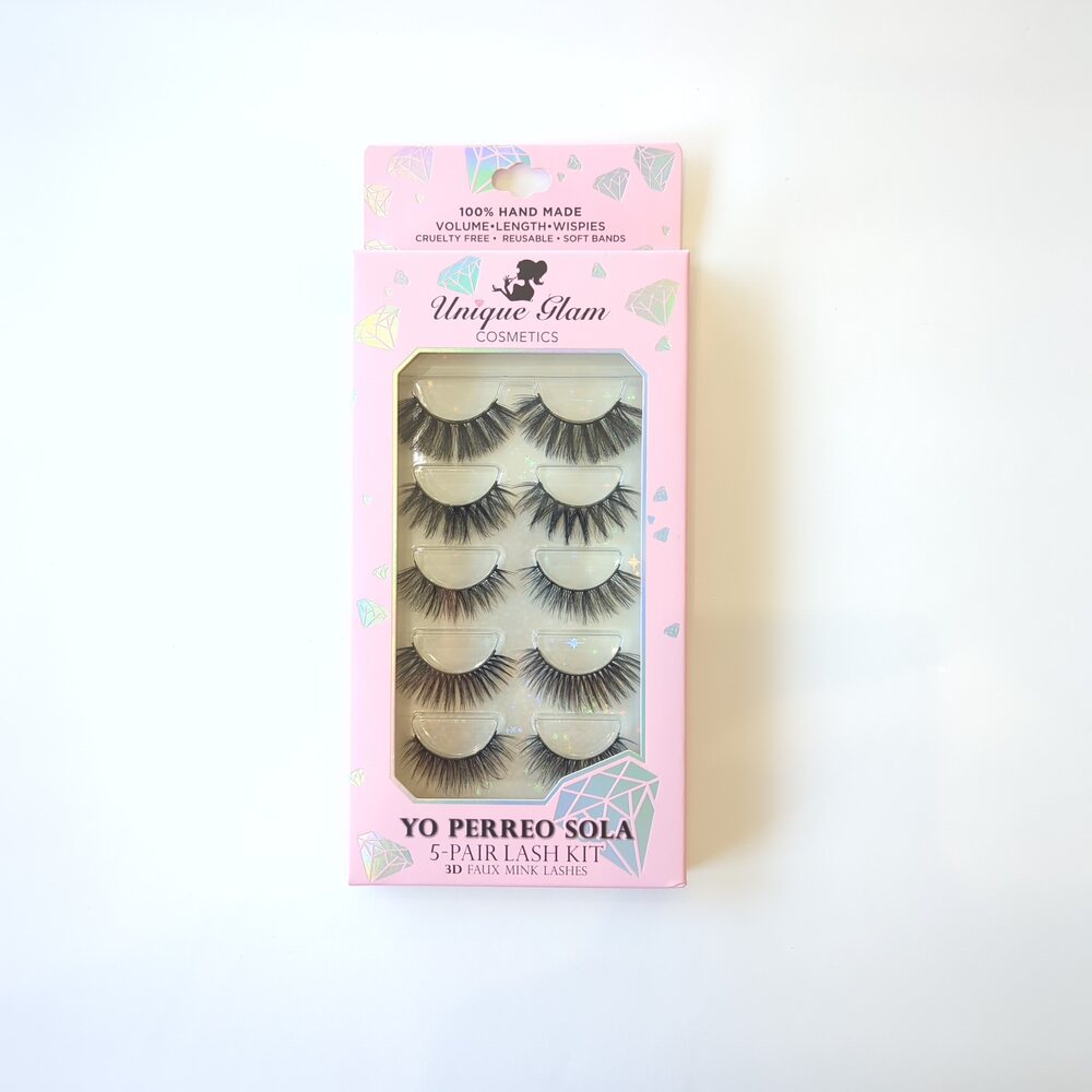 Unique Glam Cosmetics Yo Perreo Sola 5-Pair Lash Kit