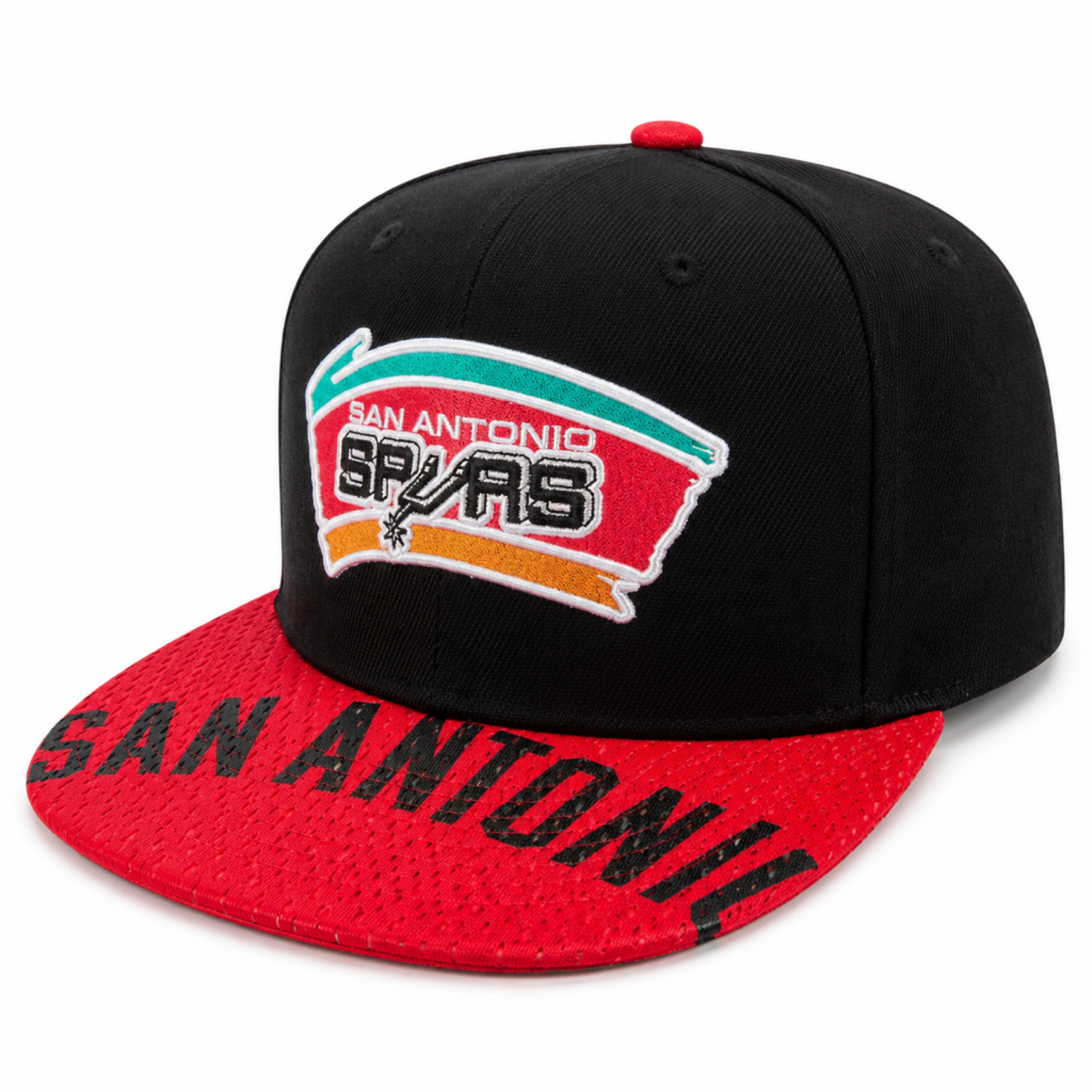 San Antonio Spurs Black/Pink Script Mitchell and Ness Snapshot Snapback Hat