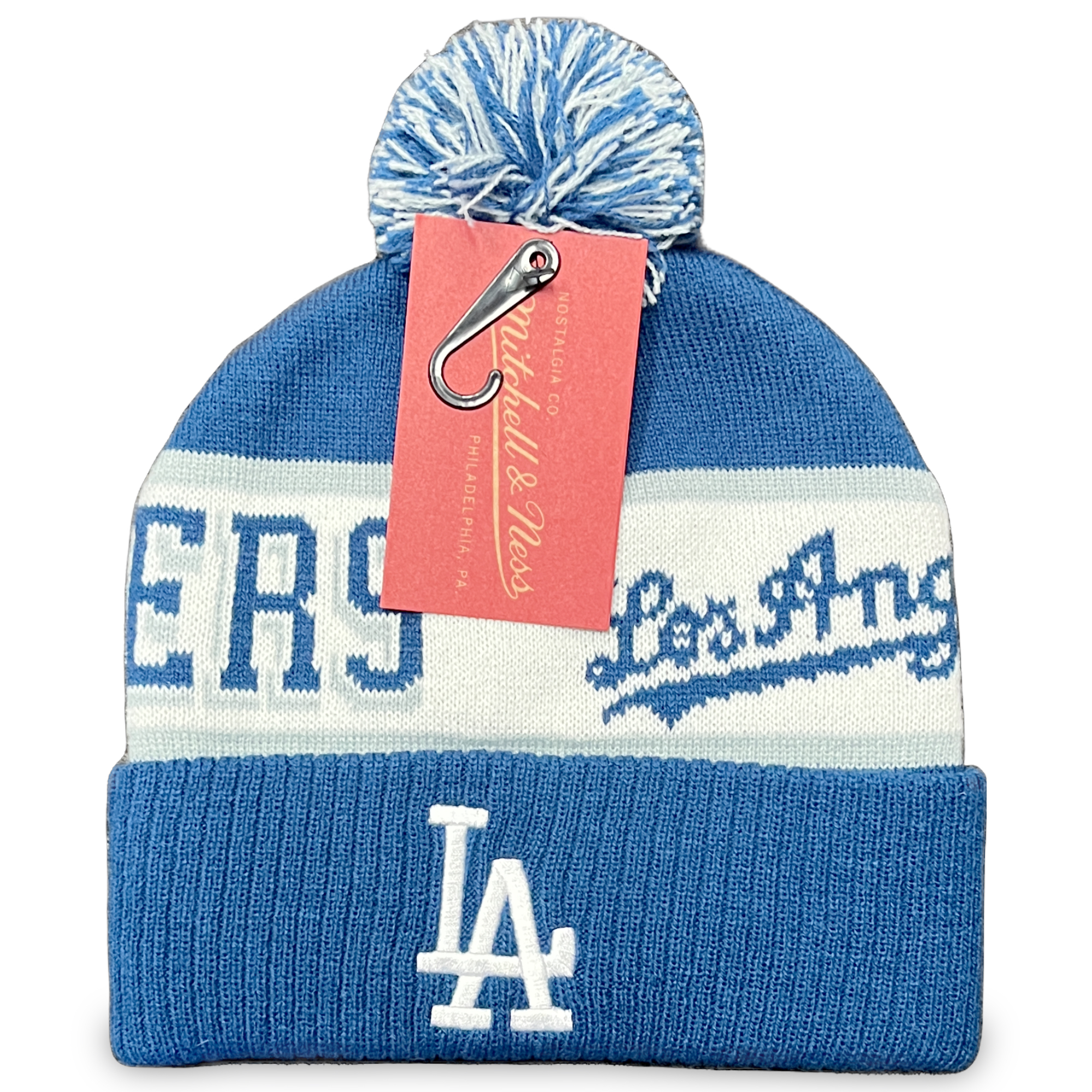 Los Angeles Dodgers Block Sweep Mitchell and Ness Pom Beanie