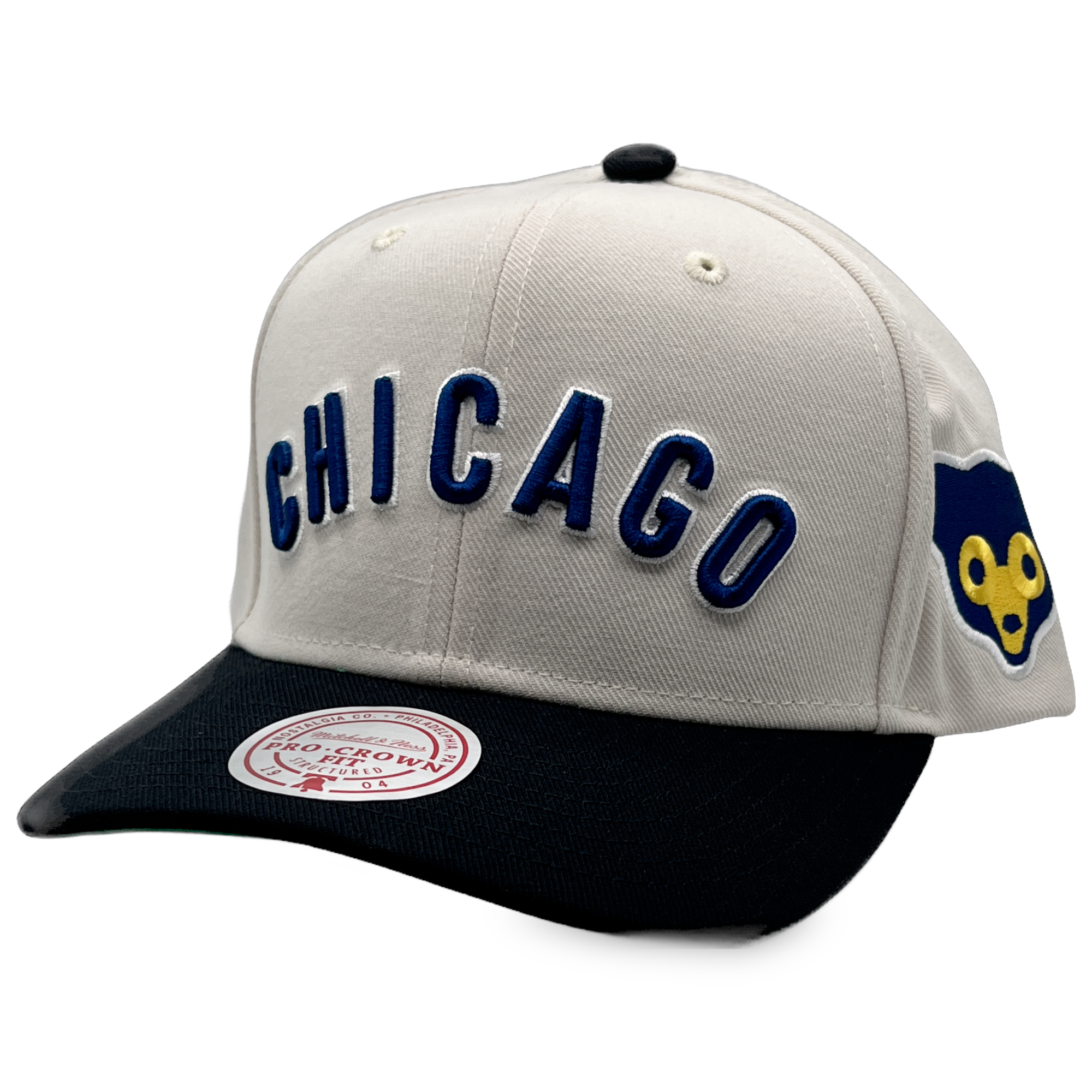 Chicago Cubs Retro Stone/Black Mitchell and Ness Pro Crown Snapback Hat