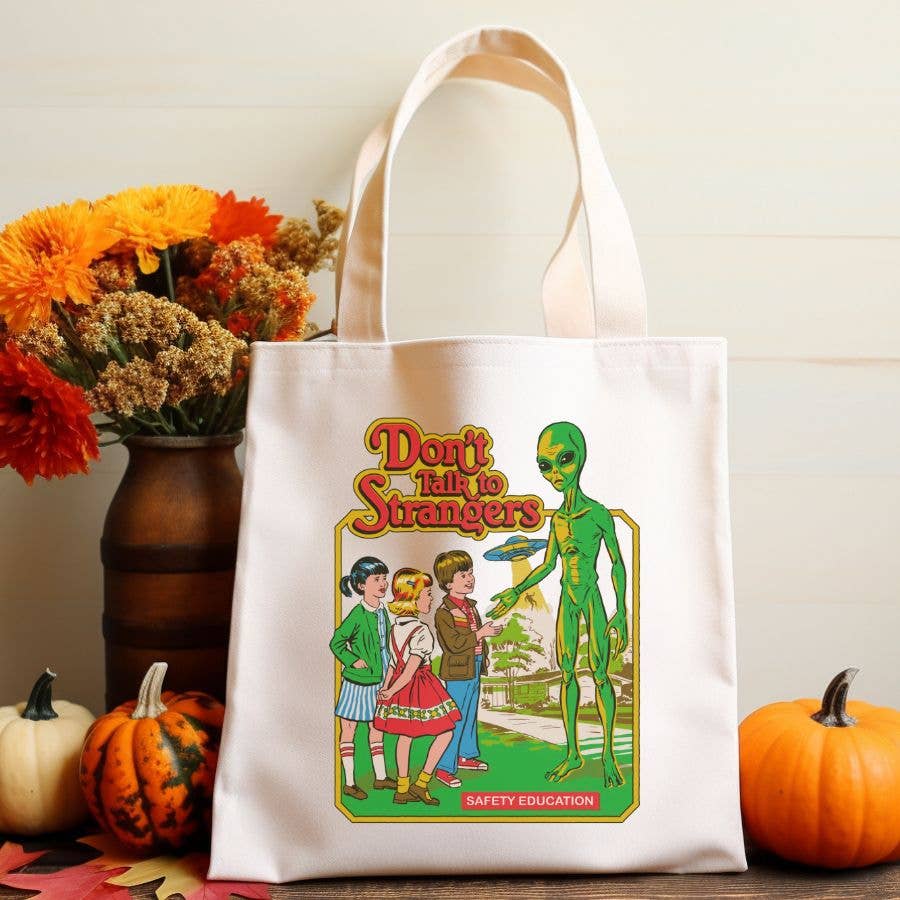 Sister Ray - Don't Talk to Strangers Retro Alien Halloween Canvas Tote