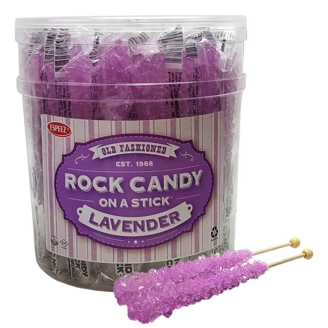 Espeez Lavender Tutti Frutti Rock Candy On a Stick Jar 36 ct 6.5 "