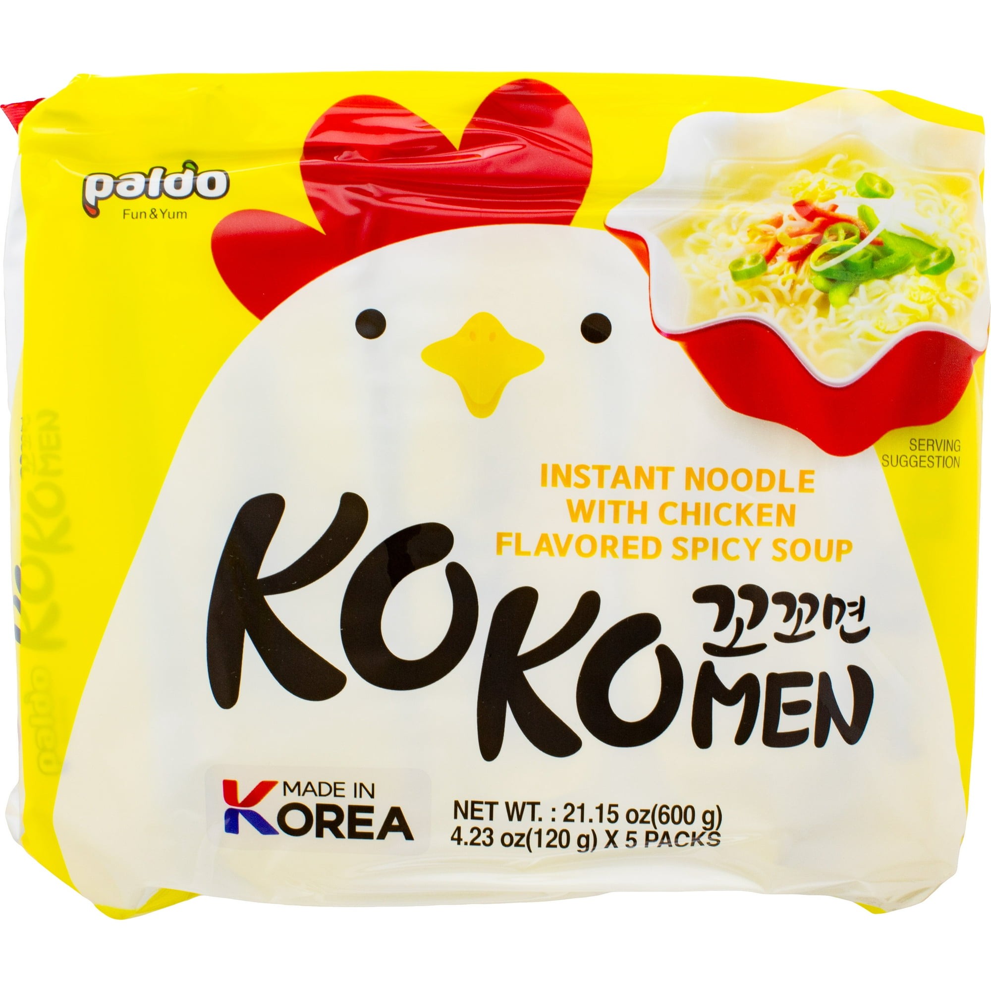 Paldo Kokomen Spicy Chicken Ramyun Soup Noodles 4.23 oz 5 Pack
