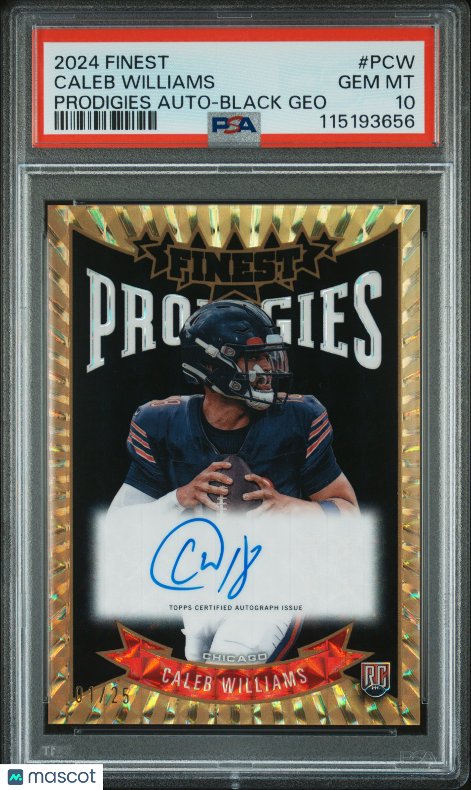 2024 Topps Finest Prodigies Autographs Caleb Williams #PCW Black Geo /25 PSA 10