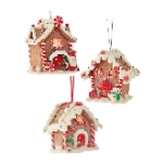 Battery-Operated Lighted LED Gingerbread House Ornaments