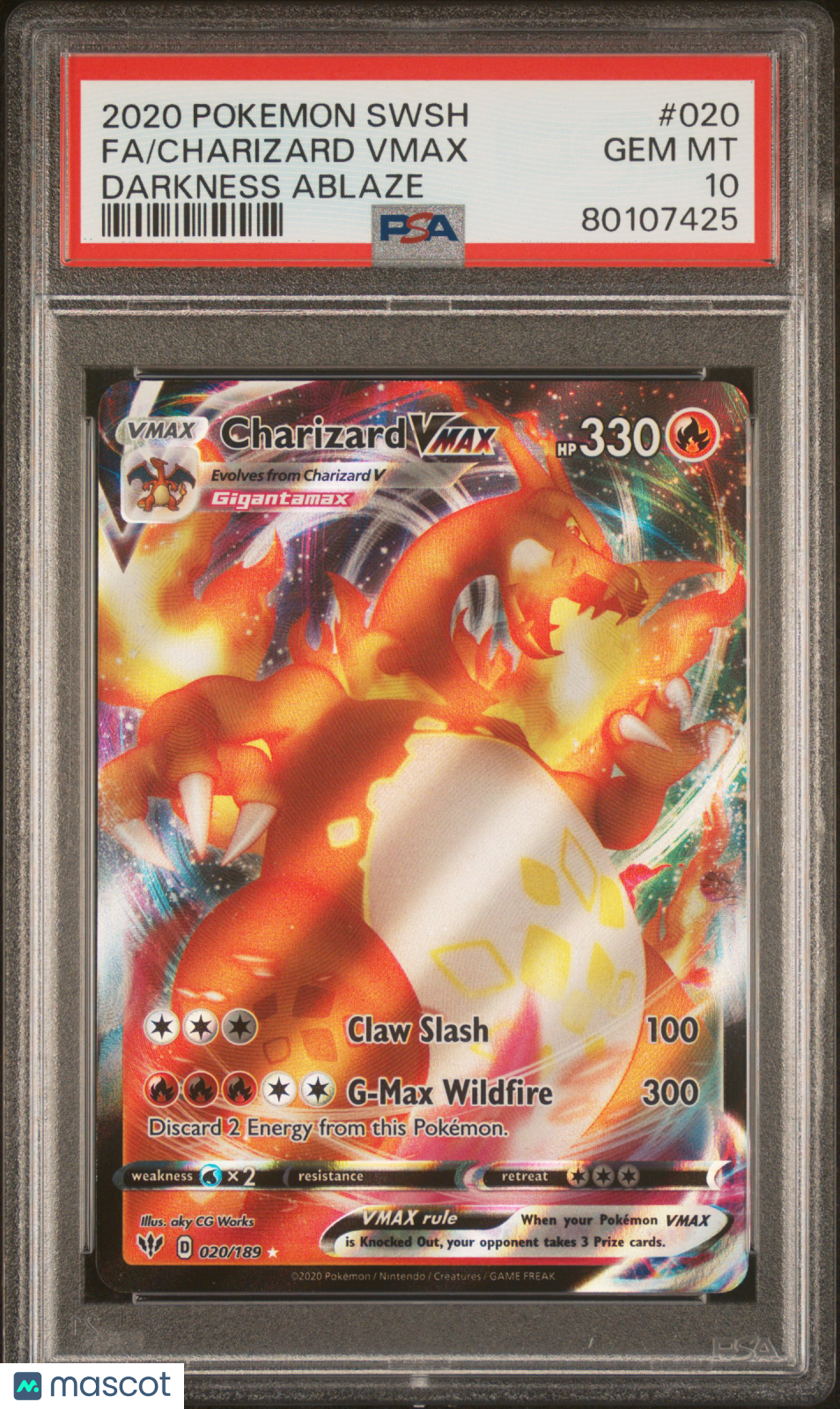 2020 Pokemon Sword & Shield Darkness Ablaze Charizard VMAX Fa PSA 10 #020