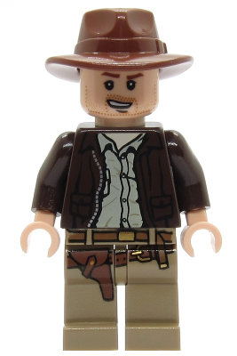 iaj044 Indiana Jones - Dark Brown Jacket, Reddish Brown Fedora, Open Mouth Lopsided Grin