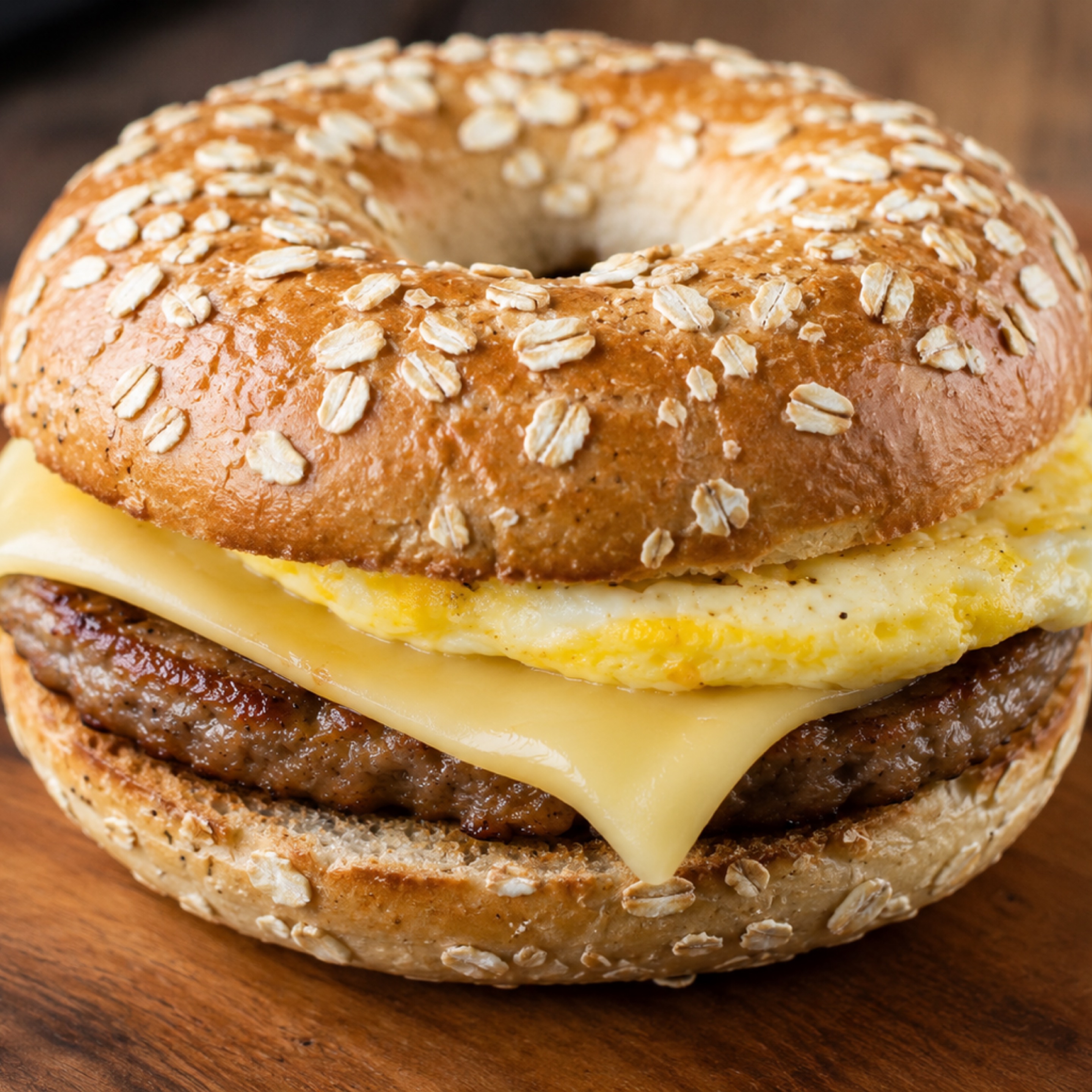 Sausage, Fried Egg & Cheddar Bagel