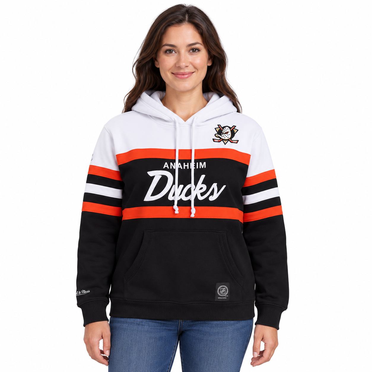 Anaheim Ducks Ladies Mitchell and Ness Hooded Script Sweatshirt