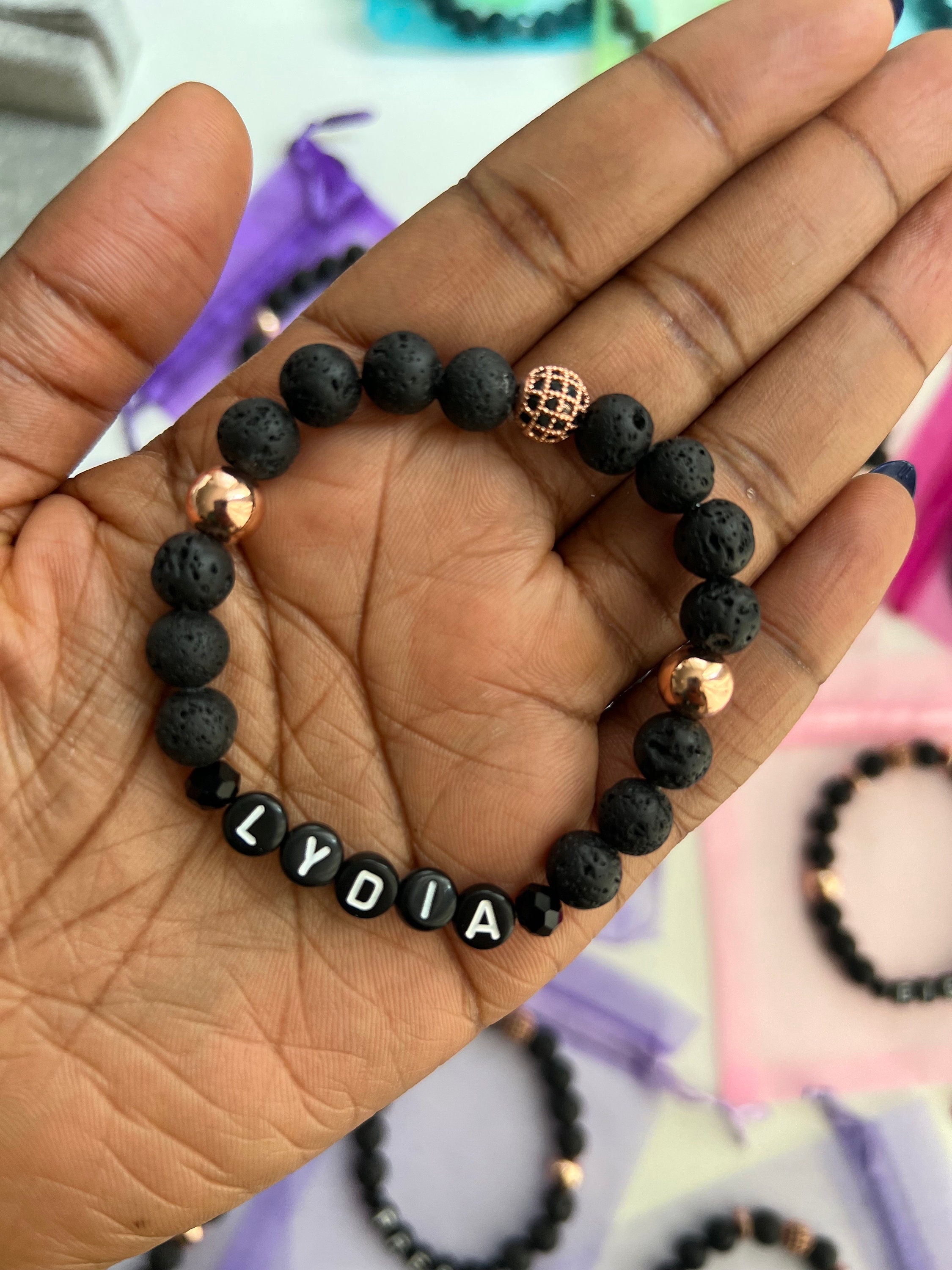 Personalized Lava Rock Name Bracelet – Custom His & Hers Jewelry, long distance beads view 5