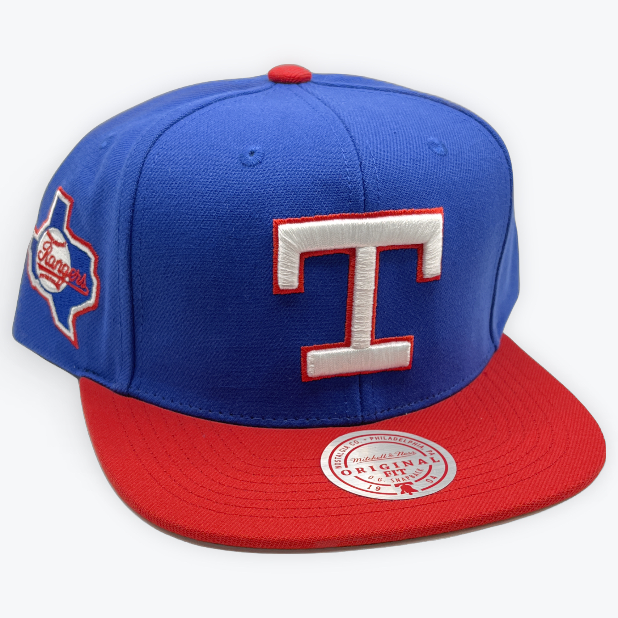 Texas Rangers Retro Blue/Red Mitchell and Ness Snapback Hat