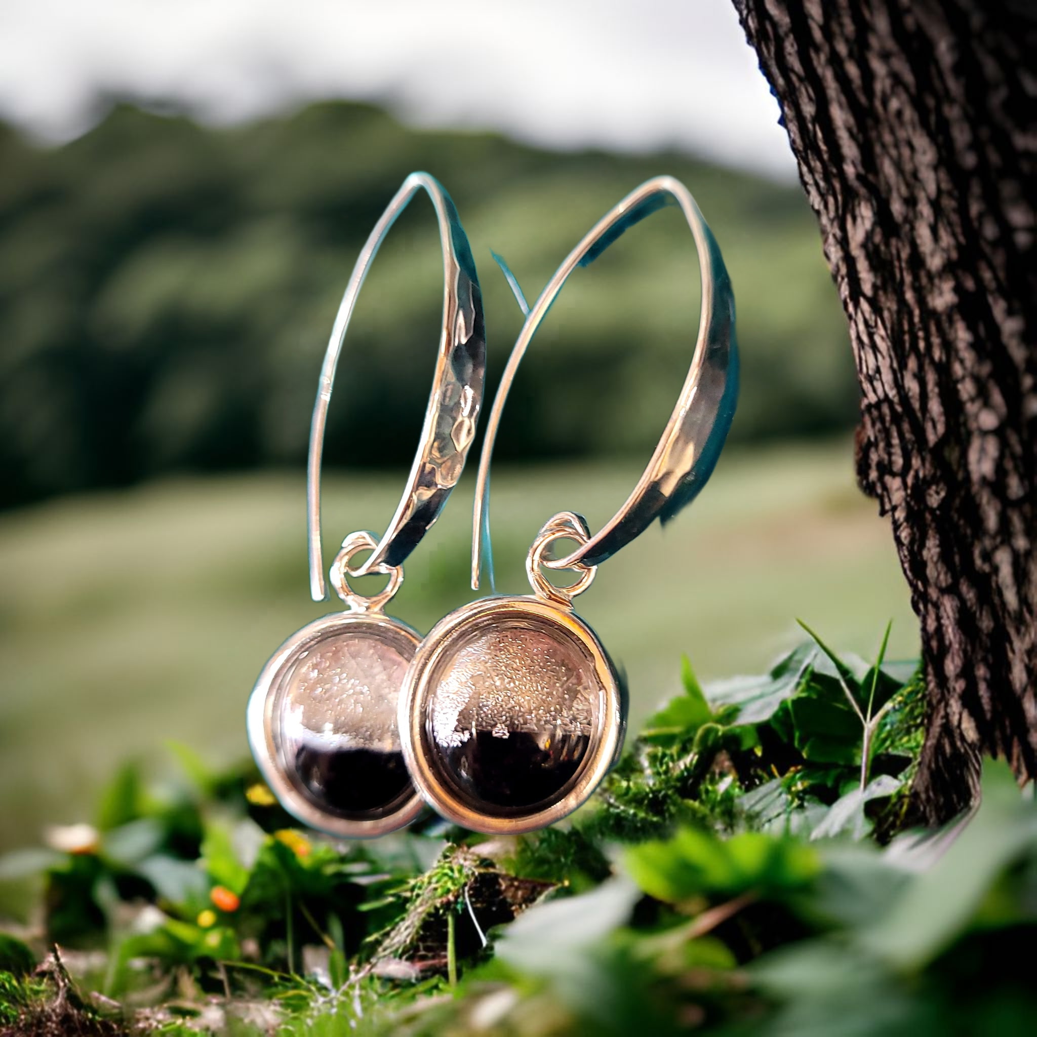 Cremation Hammered Marquis Earwire by Moss Creek Art