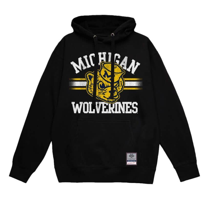 Michigan Wolverines Black Vintage Stripes Mitchell and Ness Hooded Sweatshirt
