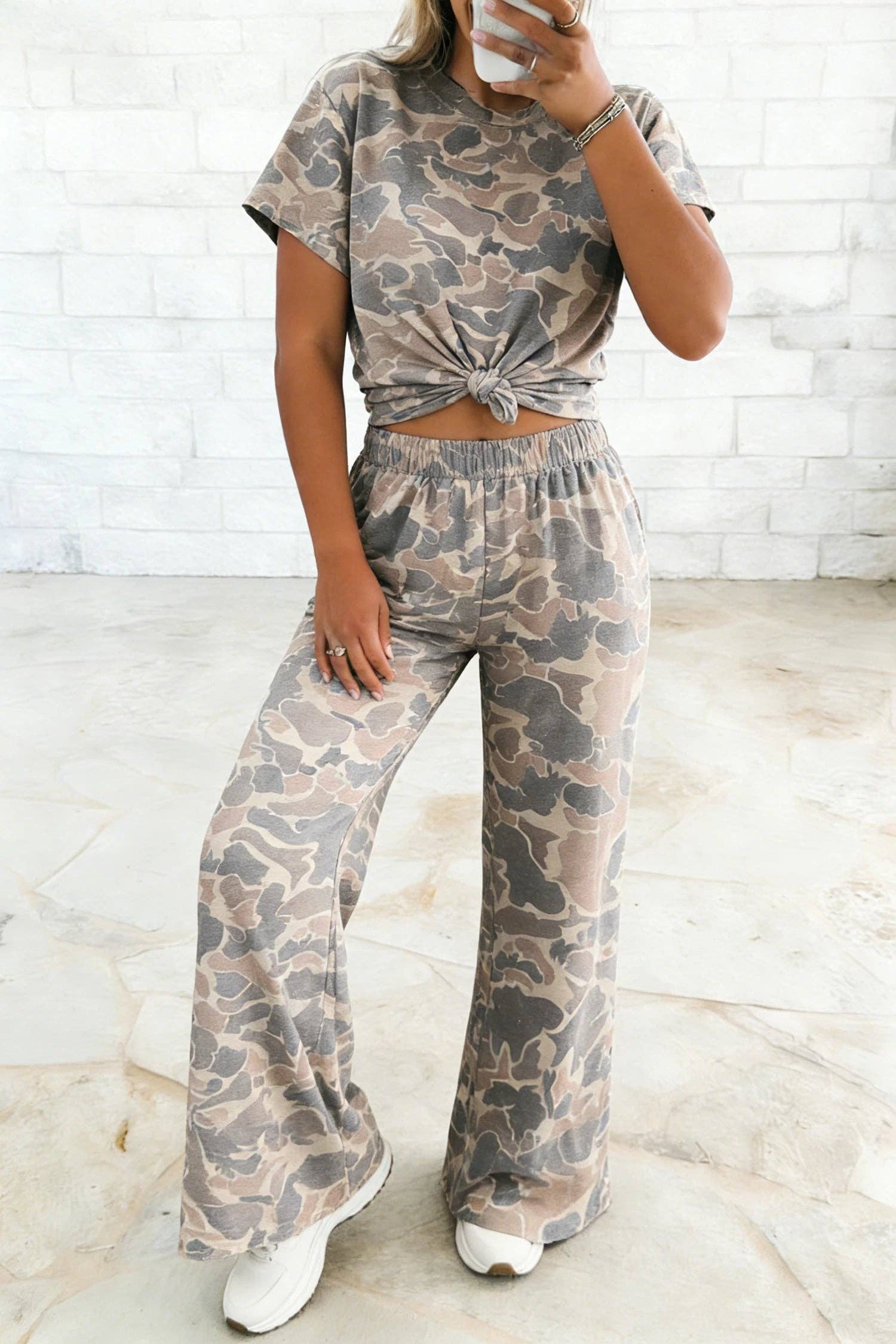 Camo Print Tee and Wide Leg Pants Two Piece Set — Bama Tan boutique, Tuscaloosa AL