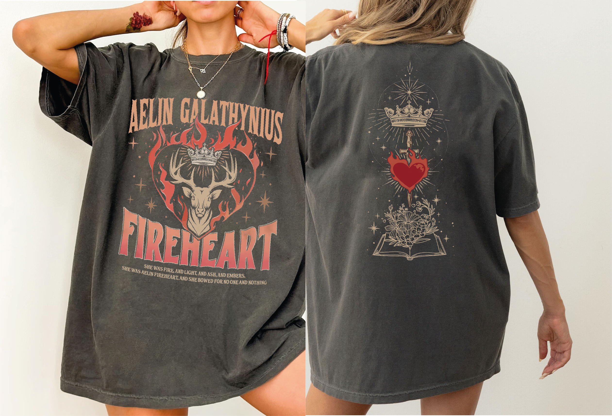 Fireheart Comfort Colors Shirt, ACOTAR Shirt, X405: Pepper, Unisex M