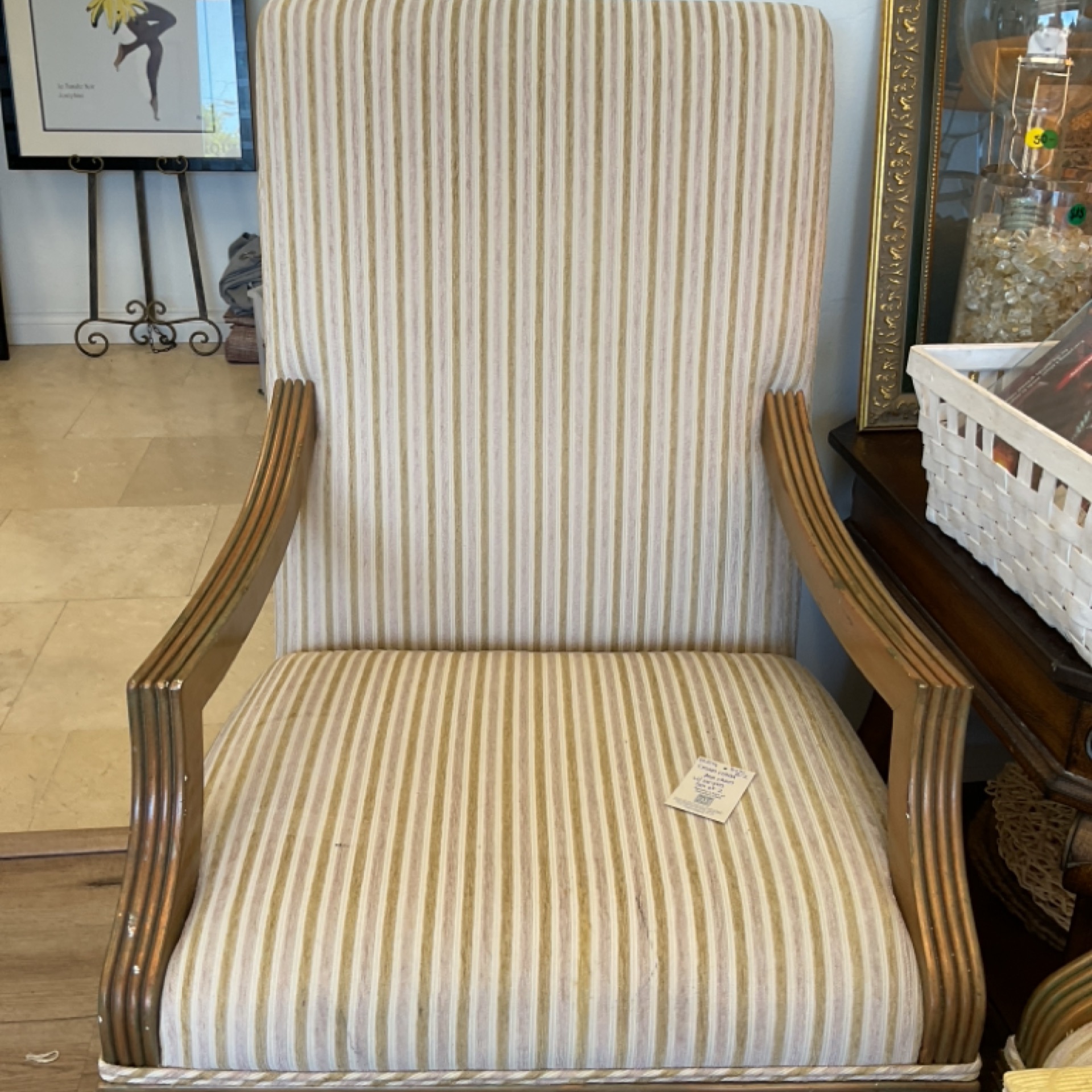 cream rolled arm chairs with stripes set of 2