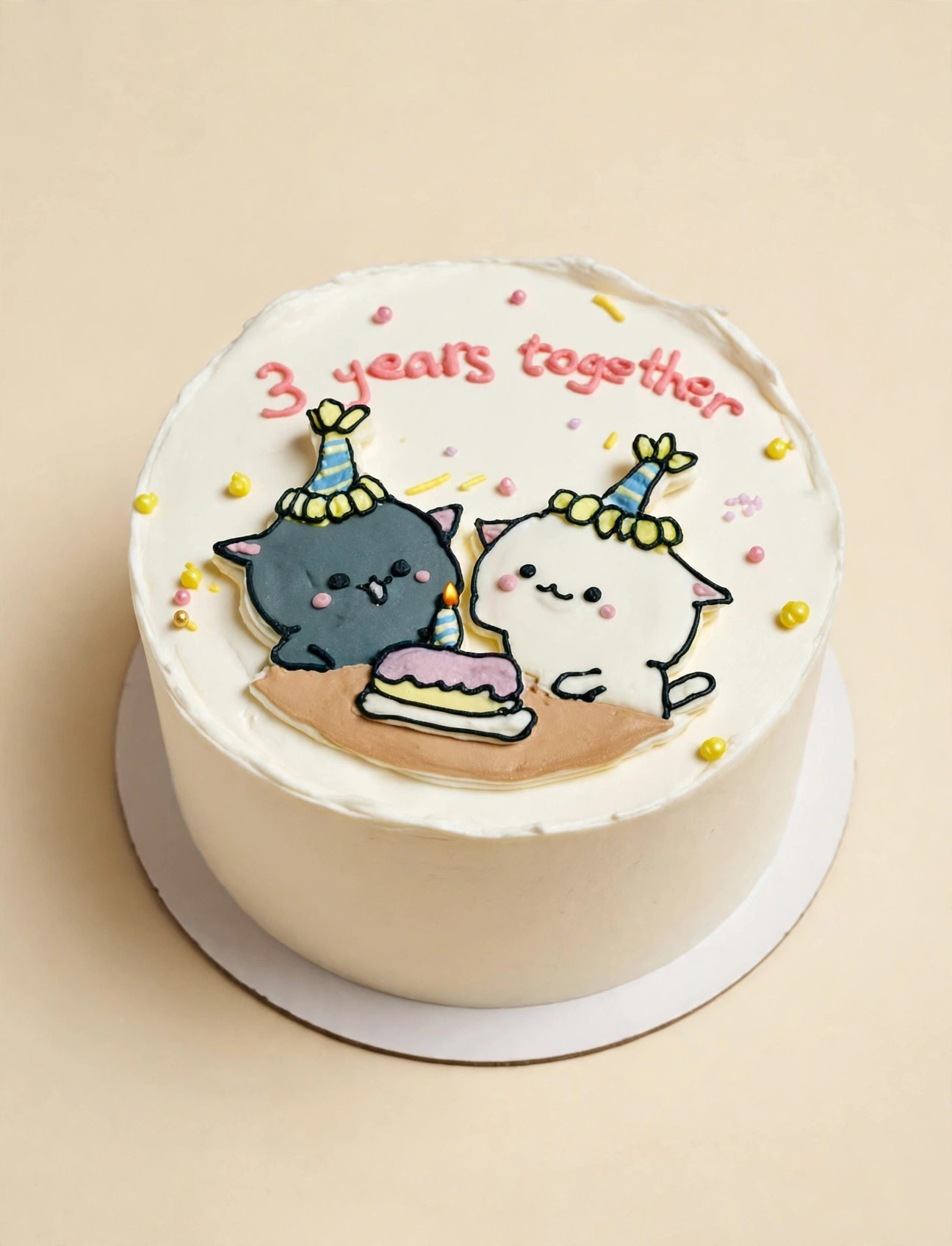 Couple Cats Anniversary Cake — HoneyMe Bakery, Bellevue