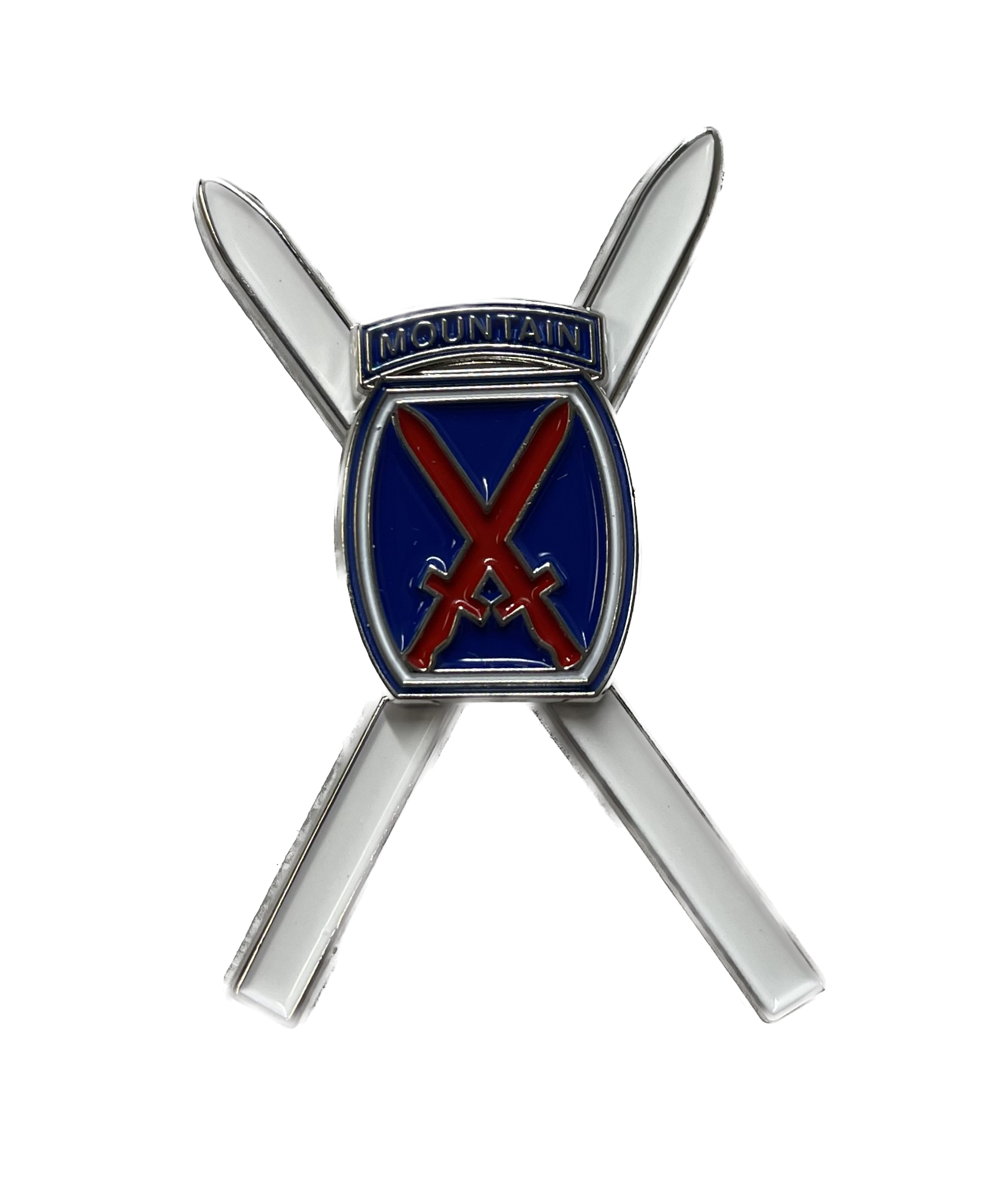 10th Mountain Division White Skis Pin