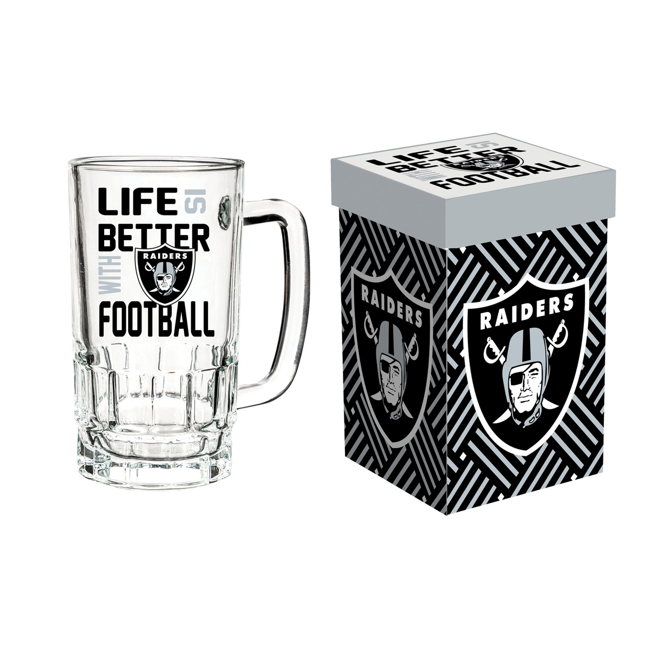 Las Vegas Raiders Glass Tankard Mug with Box 18oz