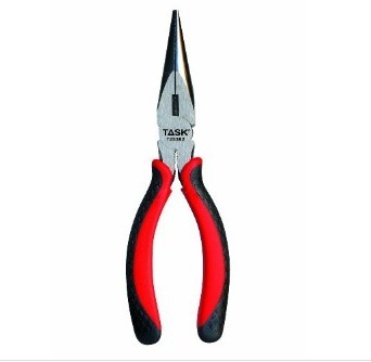 Task Tools 7-1/2-Inch Long-Nose Pliers, Rubber Grip
