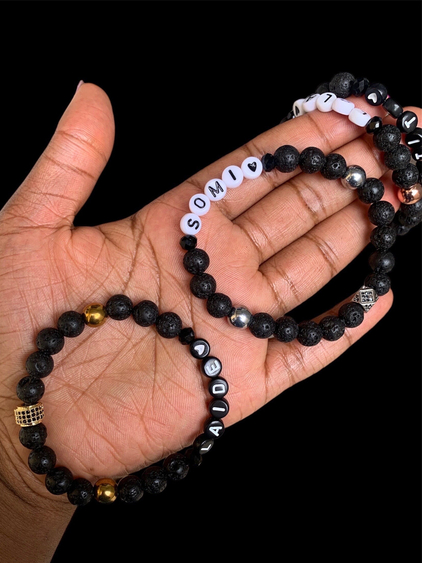 Personalized Lava Rock Name Bracelet – Custom His & Hers Jewelry, long distance beads