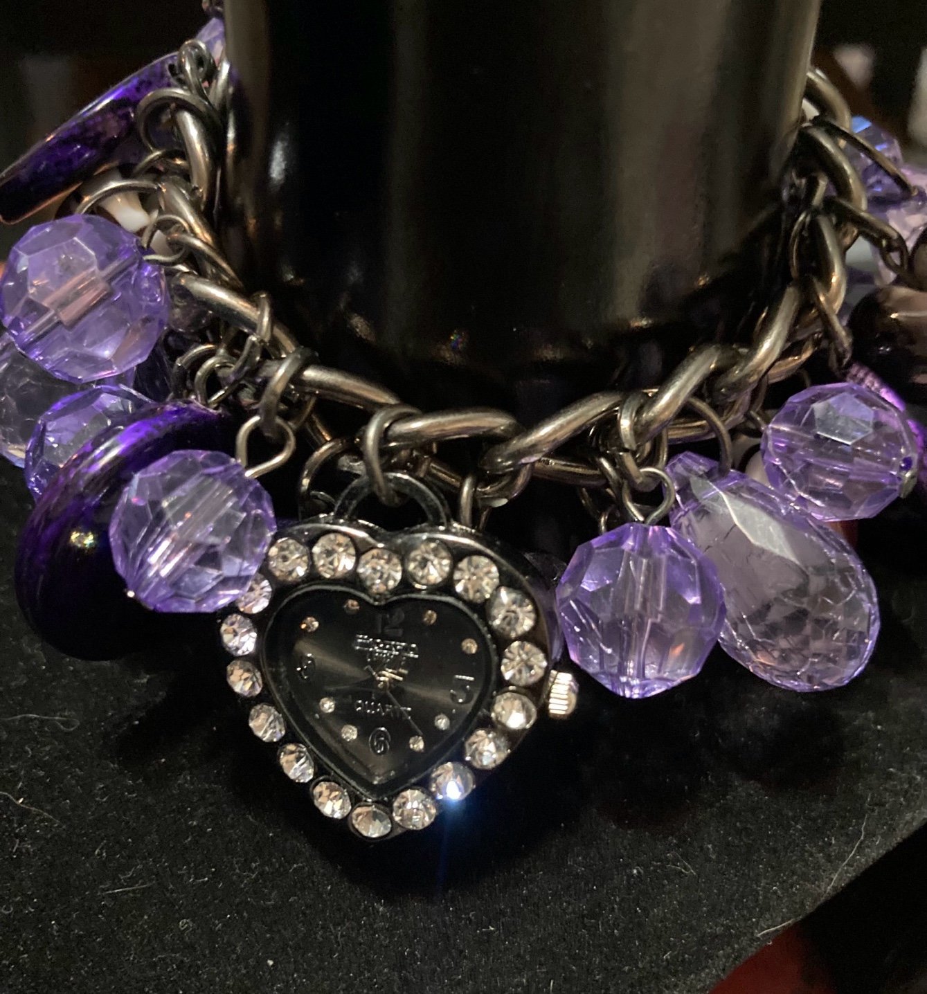 Fuchsia and Wisteria colored Bracelet Heart Shaped Watch