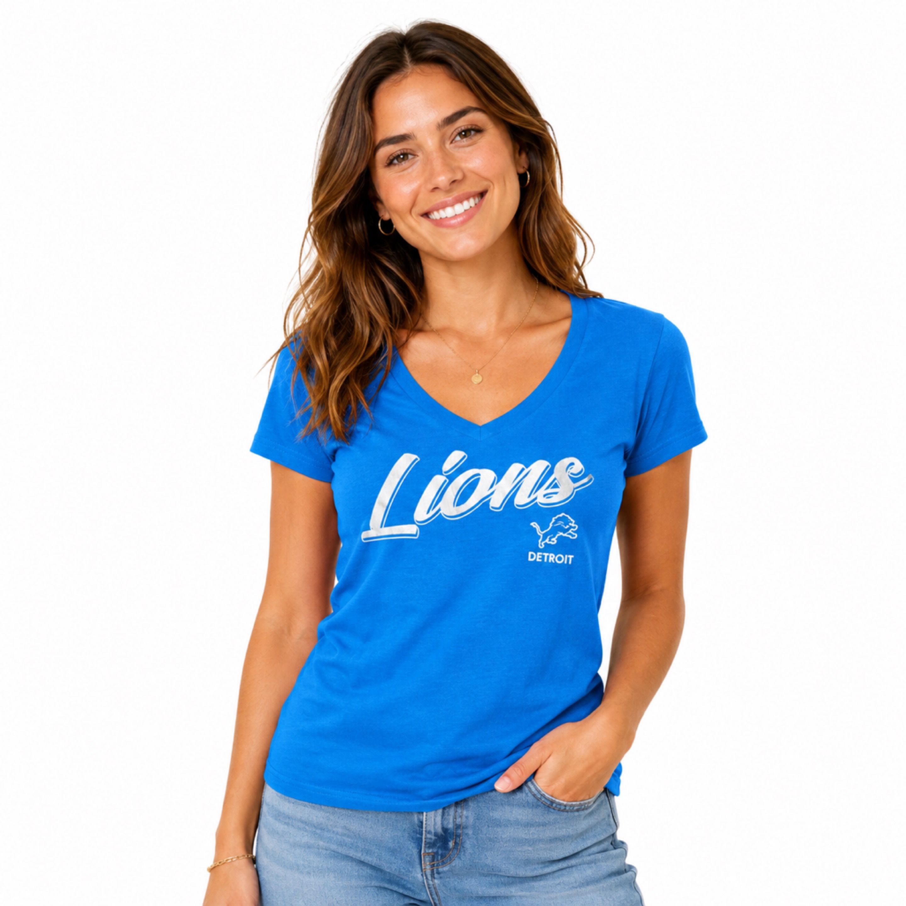 Detroit Lions Ladies Light Blue G34HER Field Script Shirt