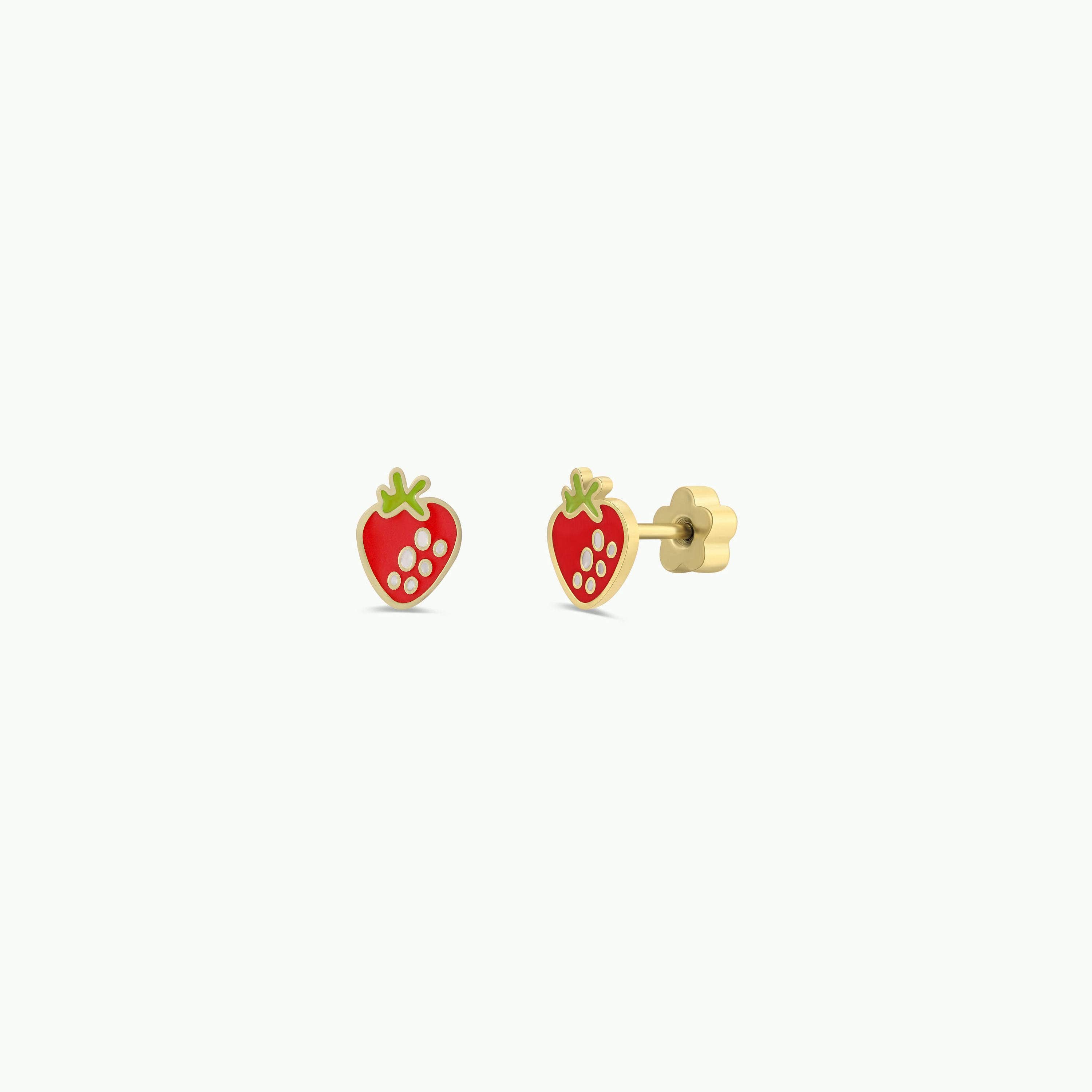 Strawberry Enamel Flat Back Kids Earrings
