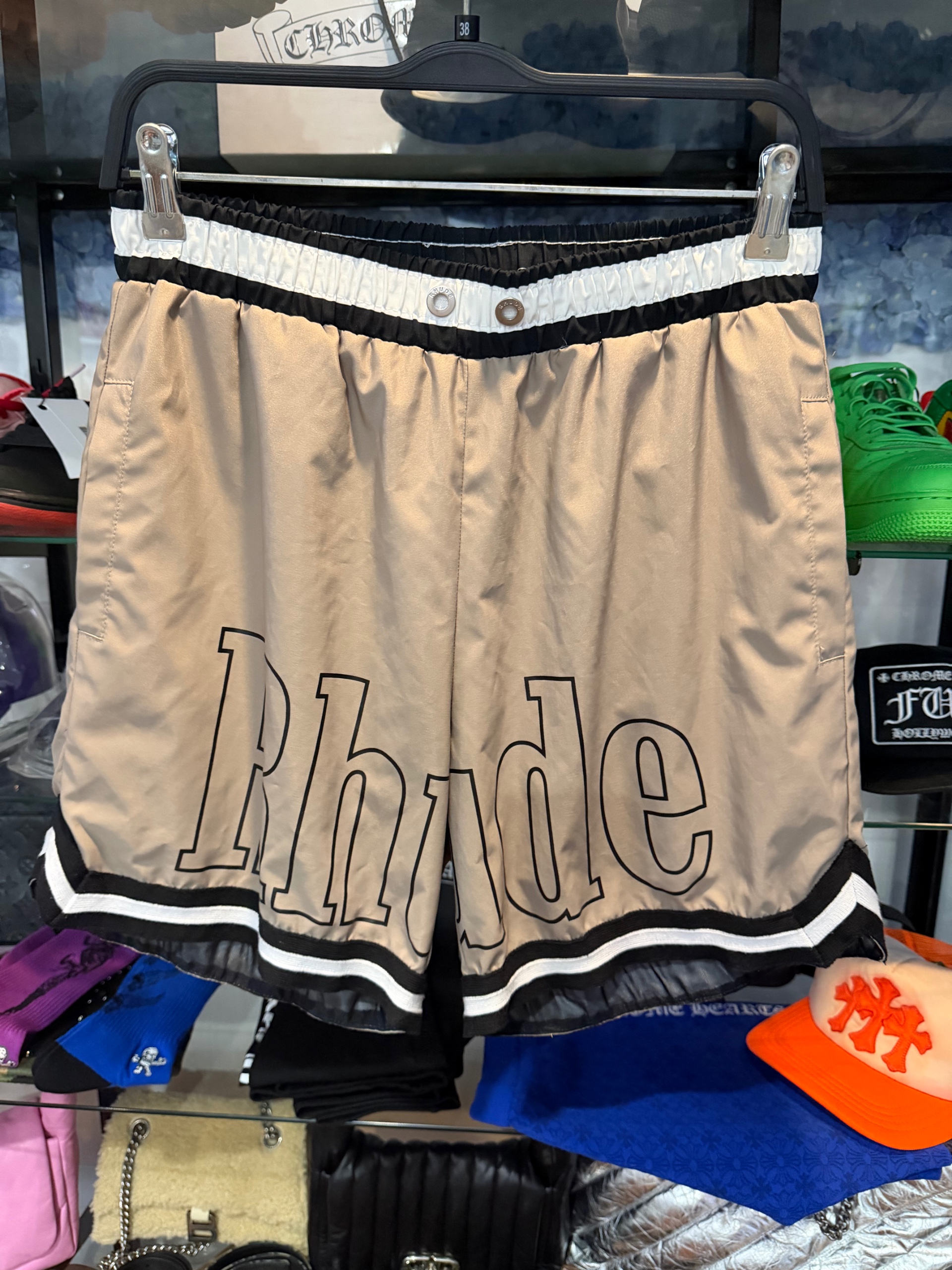 Rhude Basketball Swim Shorts in Khaki ( USED )