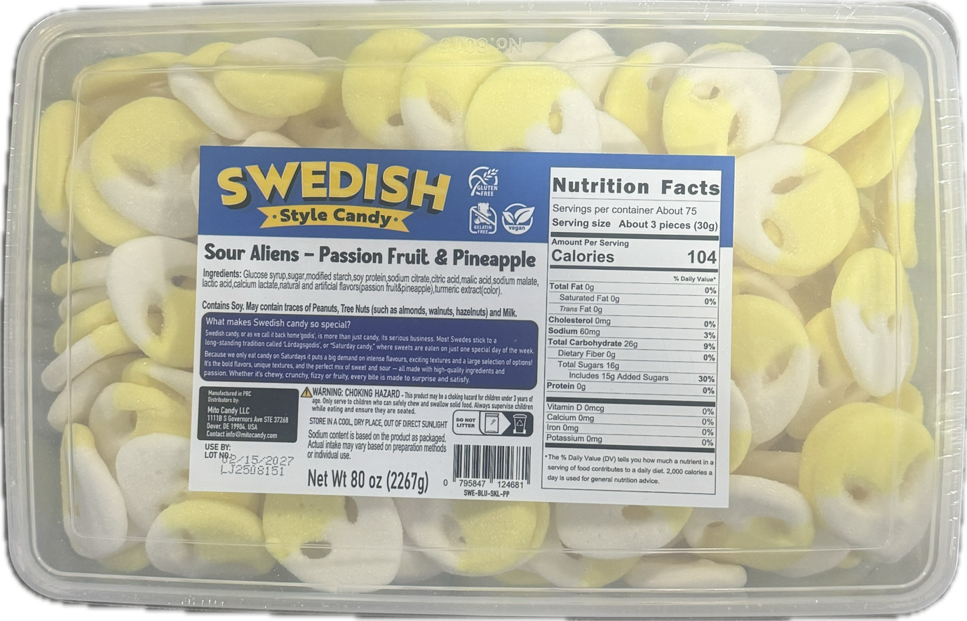 Mito Swedish Style Gummy Sour Alien Passion Fruit Pineapple 5lb