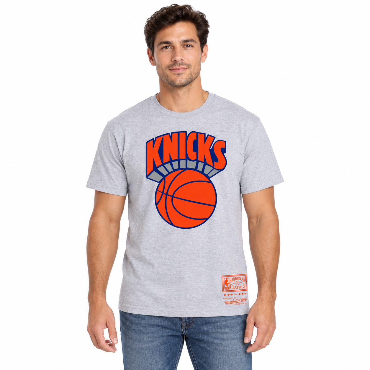 New York Knicks Grey Mitchell and Ness Classic Logo Shirt