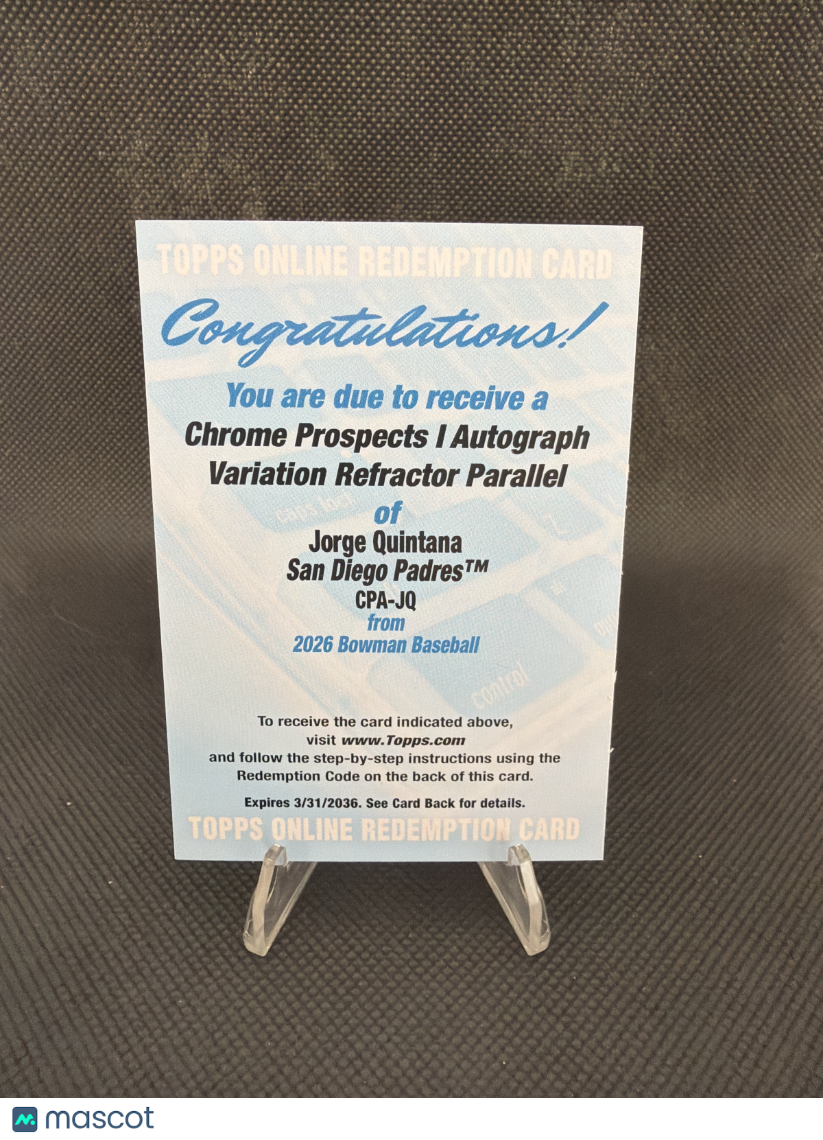 2026 Bowman Baseball Jorge Quintana Prospects Variation Refractor Redemption