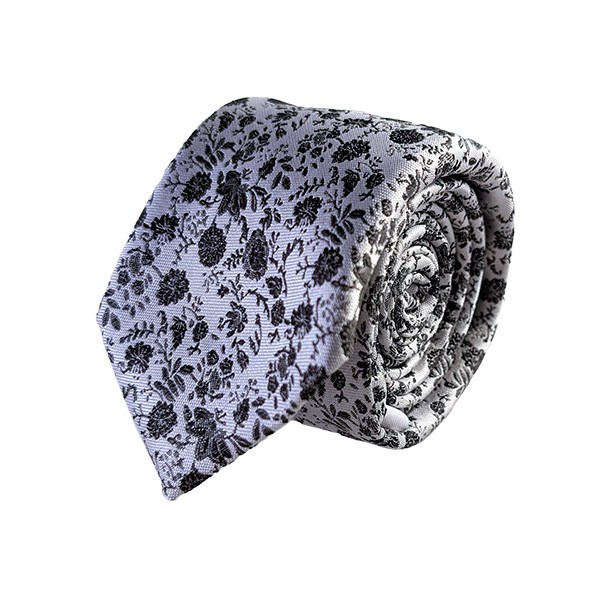 150 X 7 Cm Grey Black Floral Tie