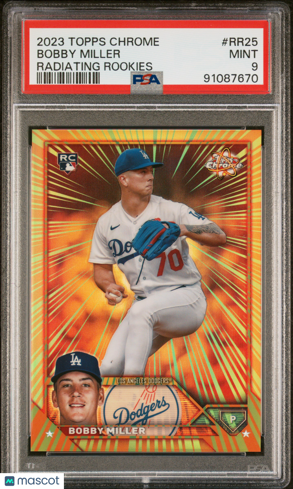 2023 Topps Chrome Radiating Rookies Bobby Miller #RR25 Update PSA 9