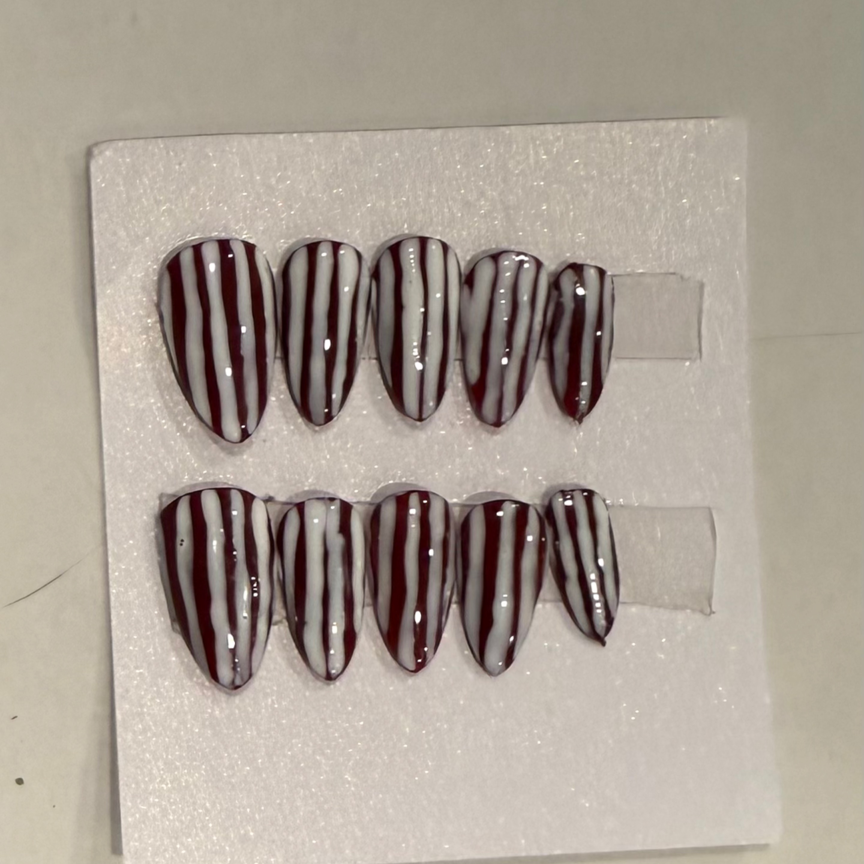 Dr Pepper stripes hand-painted nail set